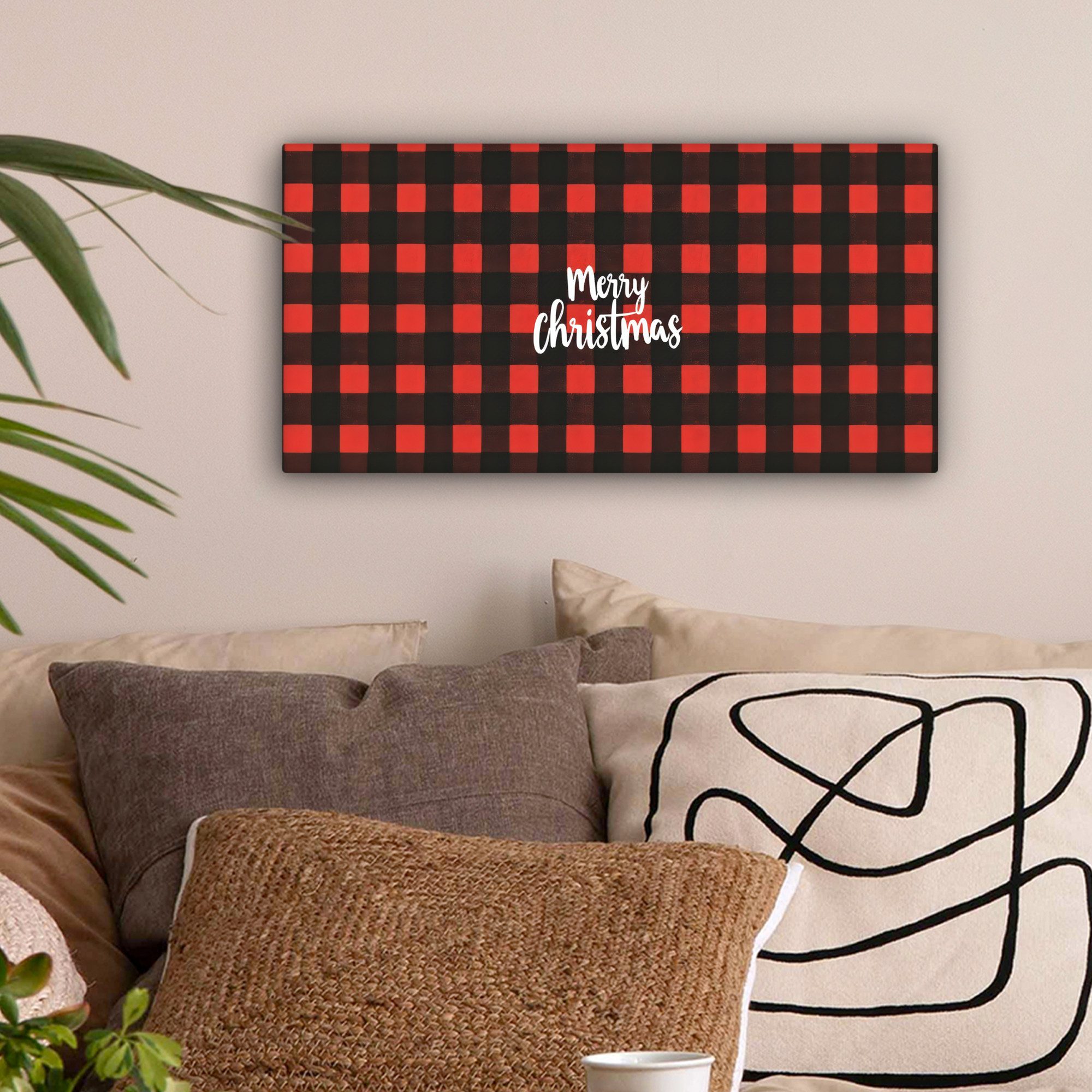 OneMillionCanvasses® Leinwandbild Panorama Kariert - Rot günstig online kaufen