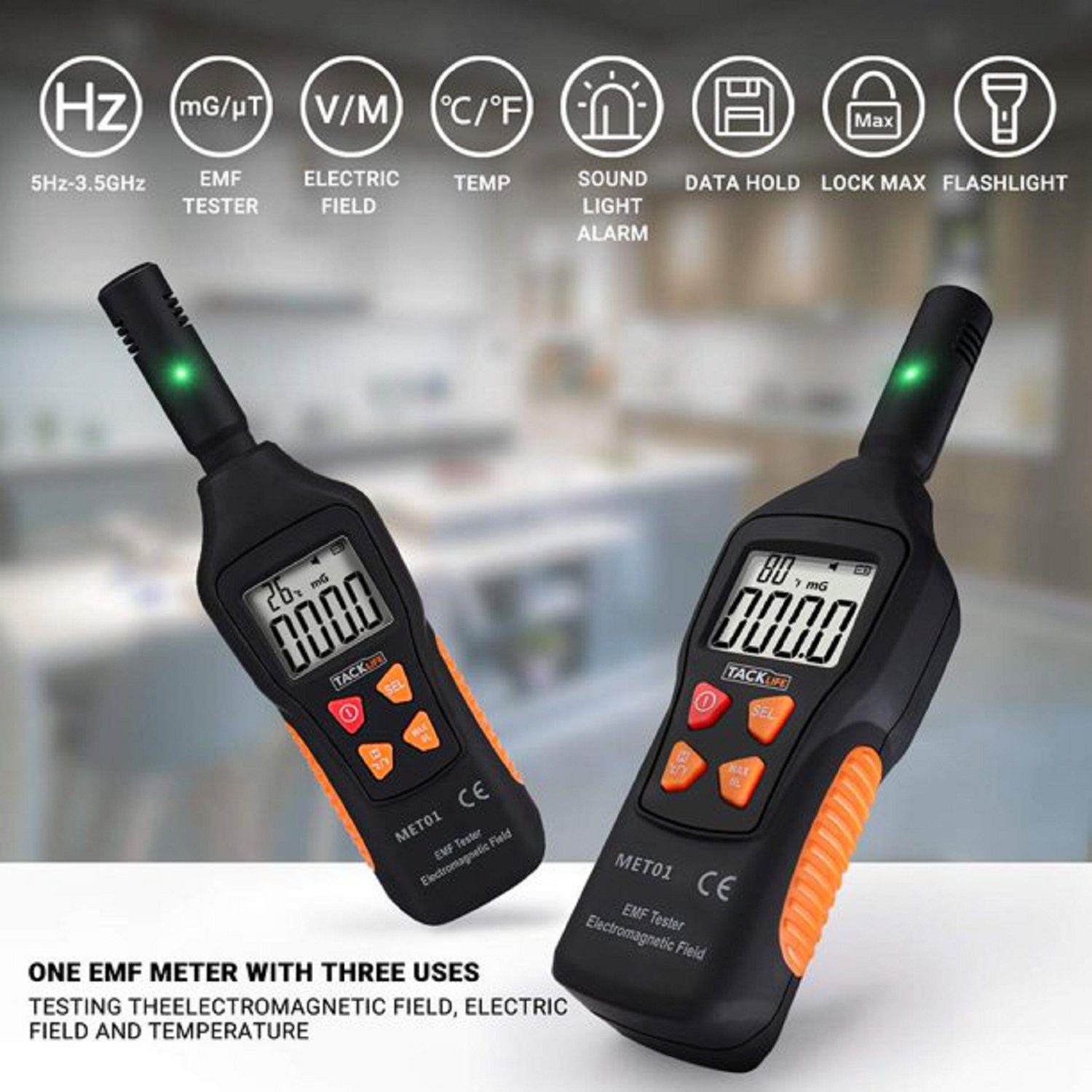 TACKLIFE Metalldetektor, EMF Messgerät Strahlungsdetektor 5–3500 MHz