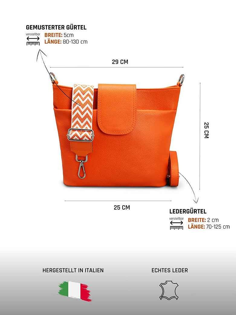 Adel Bags Schultertasche SARA Umhängetasche Damen Orange aus Echtleder Crossbody (Test SEHR GUT, Note 1.1), 20 Farboptionen, Hergestellt in Italien, mit 2 Riemen