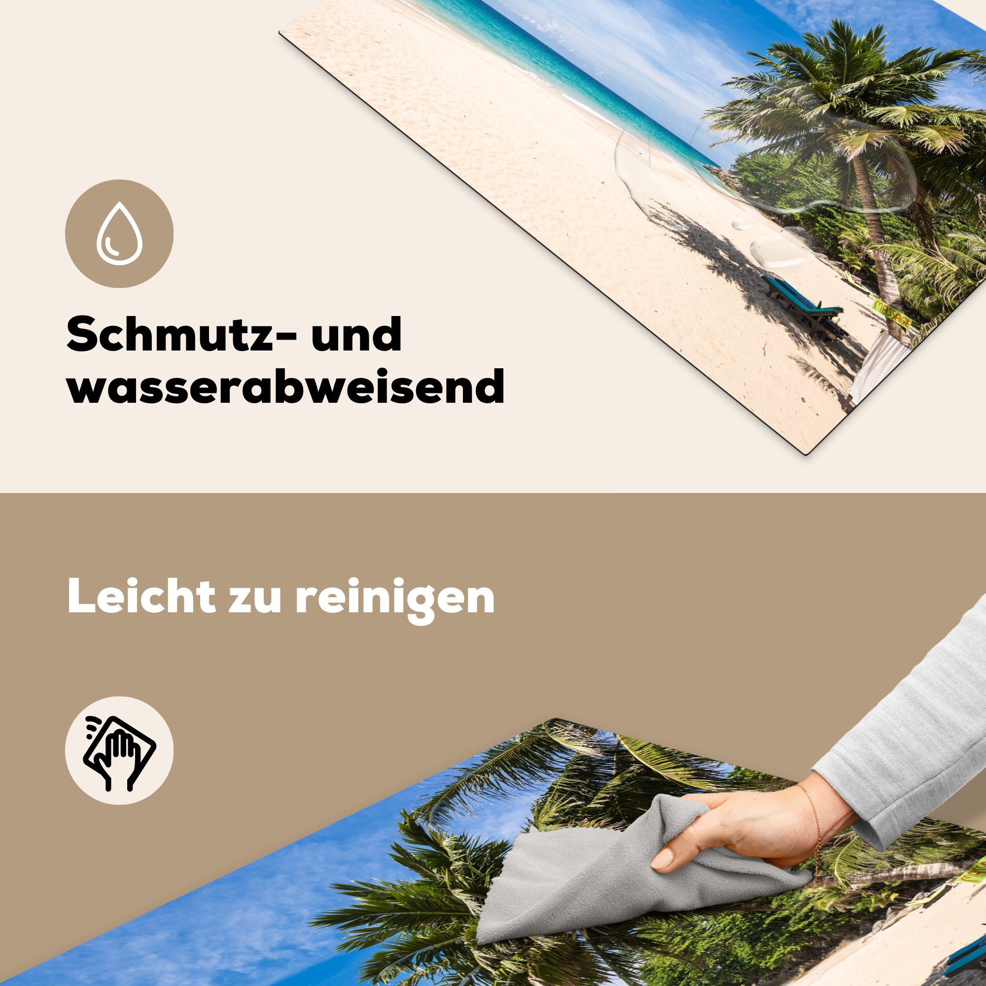 Vinyl, - (1 - Schutz für die Induktionskochfeld Strand MuchoWow Tropen Ceranfeldabdeckung 81x52 küche, tlg), Meer, cm, Herdblende-/Abdeckplatte