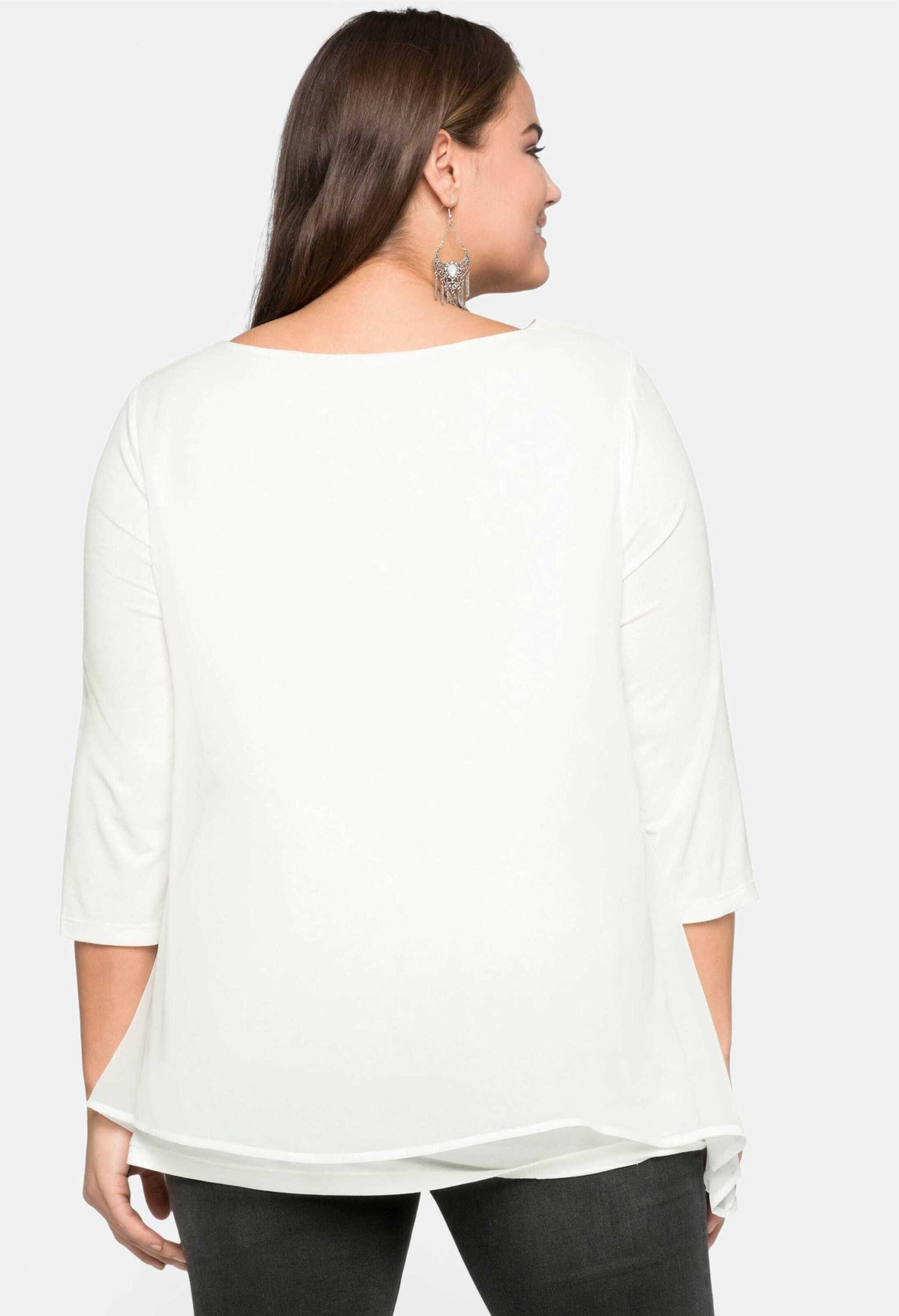 Sheego T-Shirt Blusenshirt 3/4-Arm in leichter A-Linie mit Zipfelsaum günstig online kaufen