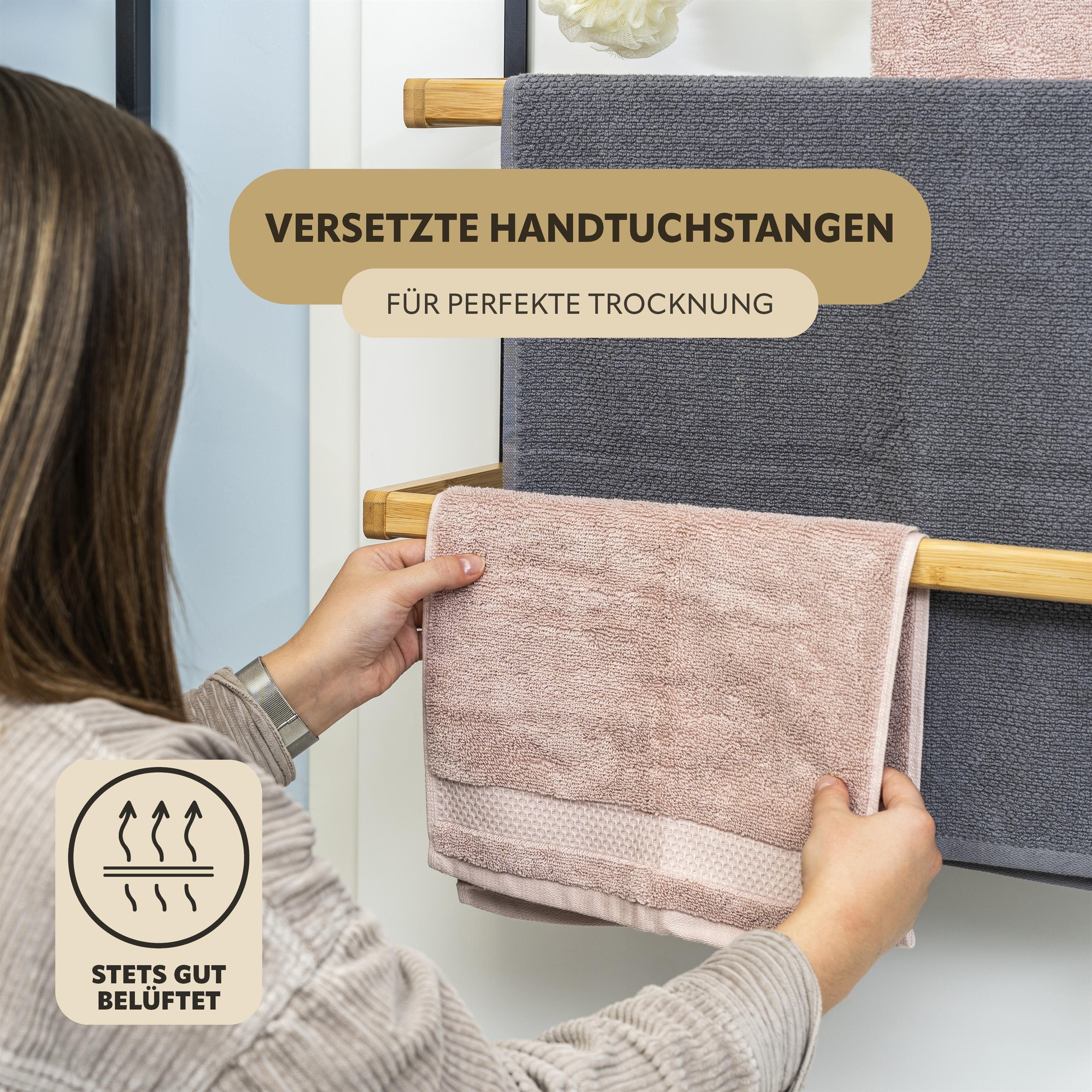 eluno Türregal Tür-Hängeregal aus Metall und Bambus, 3 Handtuchstangen