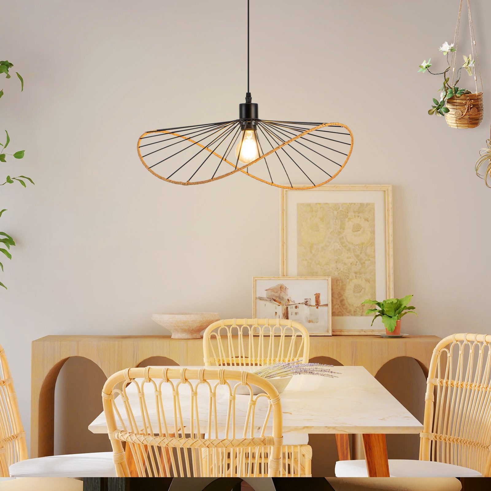 ZMH Pendelleuchte Schwarz Esstisch Hängelampe E27 Retro Wohnzimmerlampe Boho Ø 50cm, ohne Leuchtmittel, Deckenlampe, E27, Hängeleuchte, Hängelampe – Bild 2 von 5