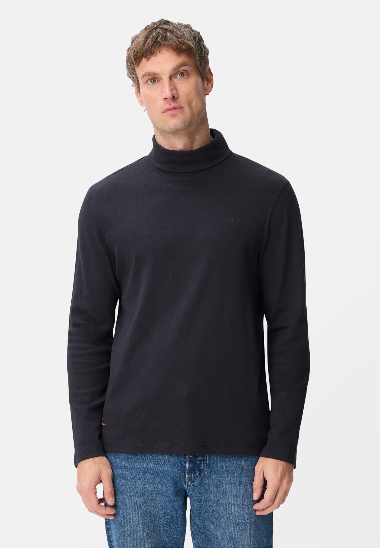 camel active Rollkragenpullover mit 2-Wege Stretch Langarm Markenlogo