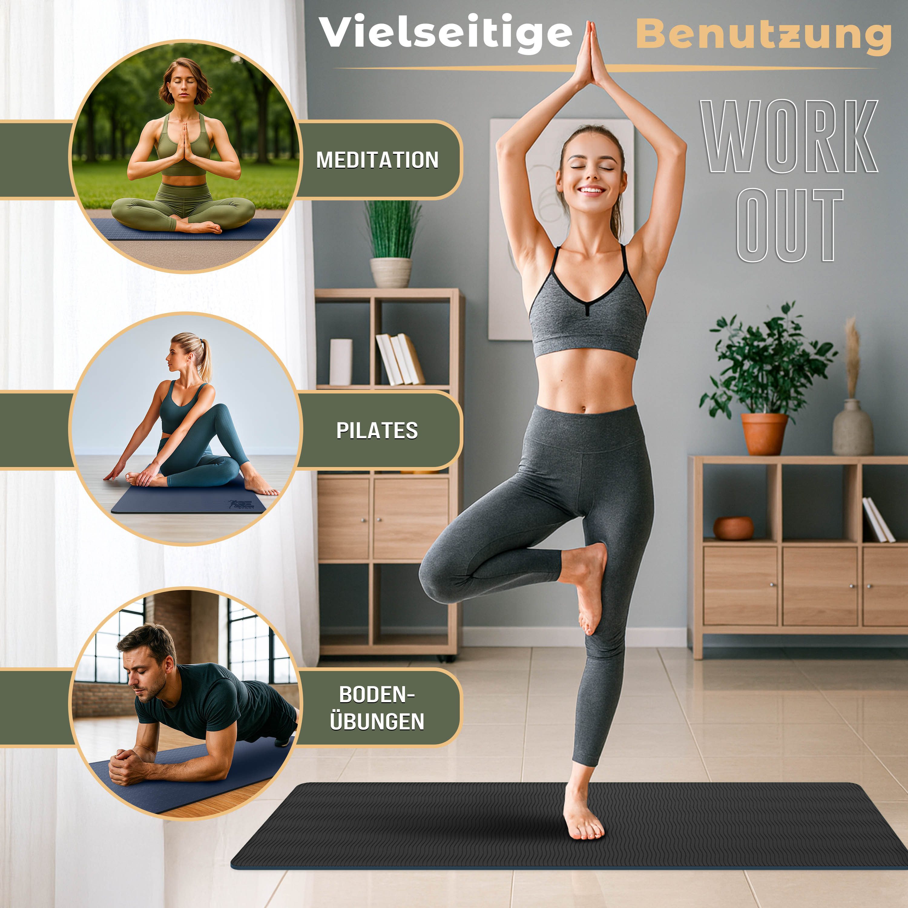 RE:SPORT Gymnastikmatte 183 x 61 x 0,6 cm mit Tragetasche Yogamatte TPE Fitnessmatte (rutschfest), Trainingsmatte mit Tragegurt Fitness Gymnastik Pilates Workou – Bild 5 von 5