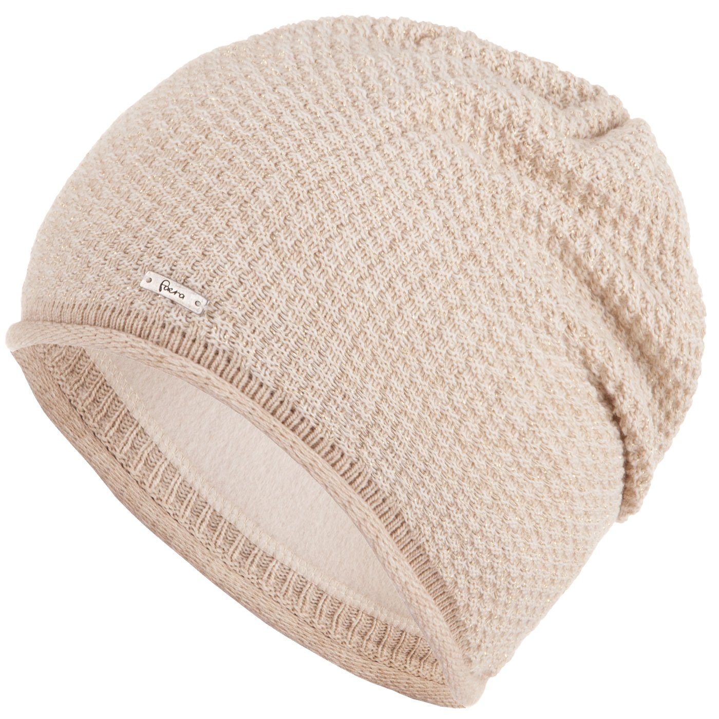 Faera Strickmütze Damen gefüttert Wintermütze Haube Mütze Damenmütze beige Strickmütze Beanie