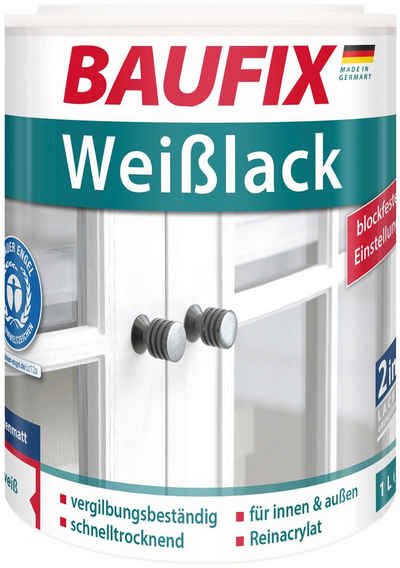 Baufix Weißlack Weißlack seidenmatt, 1 Liter, weiß