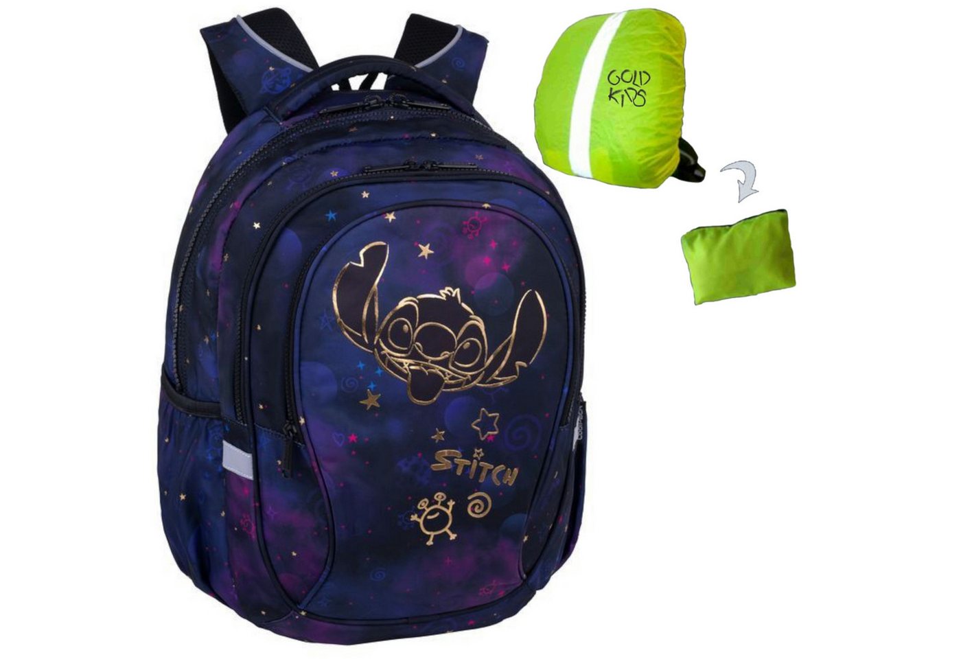 GOLDKIDS Schulrucksack Rucksack eenager Kinderrucksack (für Jungen und Mädchen, 1-tlg., Ranzen Tornister Schulltasche und Regenschutz), - Stitch Motiv