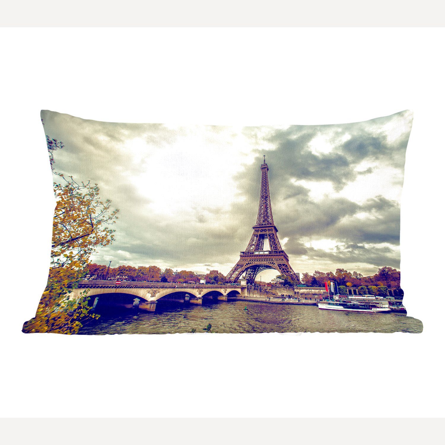 MuchoWow Dekokissen Wasserblick auf den Eiffelturm und Paris, Wohzimmer Dekoration, Zierkissen, Dekokissen mit Füllung, Schlafzimmer