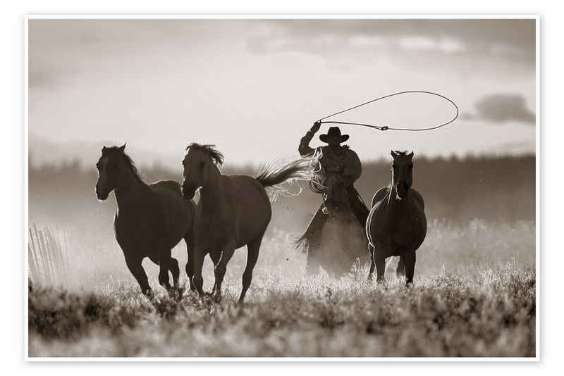 Posterlounge Poster Richard Wear, Cowboy der Pferde fängt, Fotografie