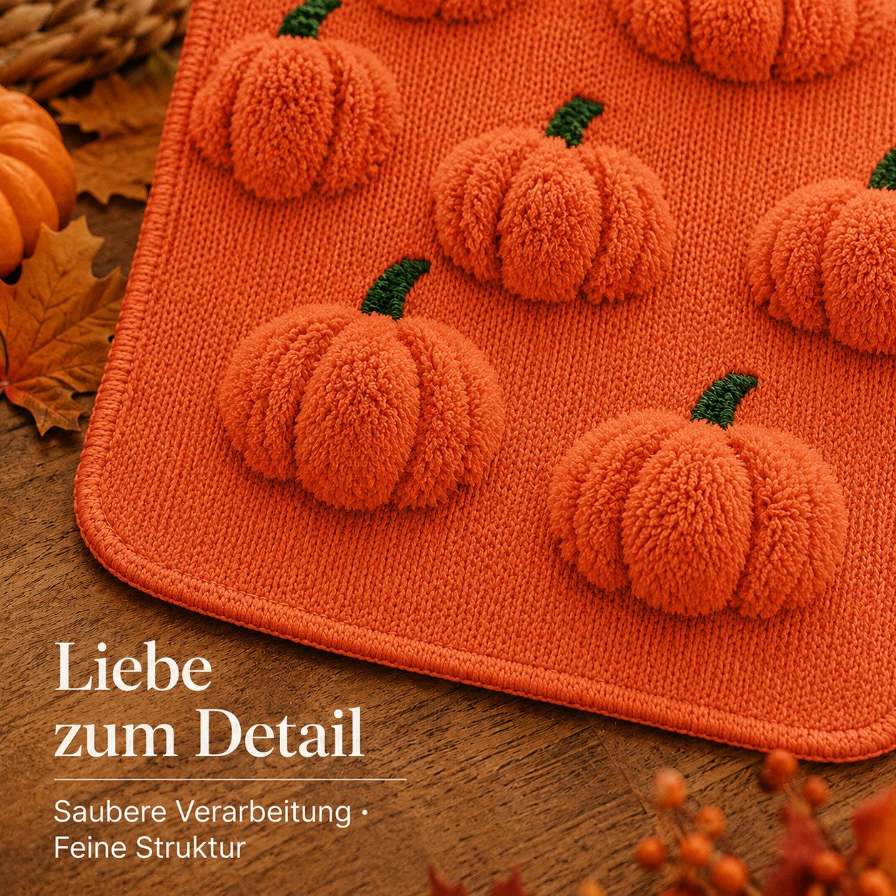 JASLIFE Tischläufer 3D Kürbis Herbstdeko (Einzelartikel, 1 Tischläufer), 3D-Kürbis-Motiv, flauschige Oberfläche, strukturierte Oberfläche – Bild 4 von 5