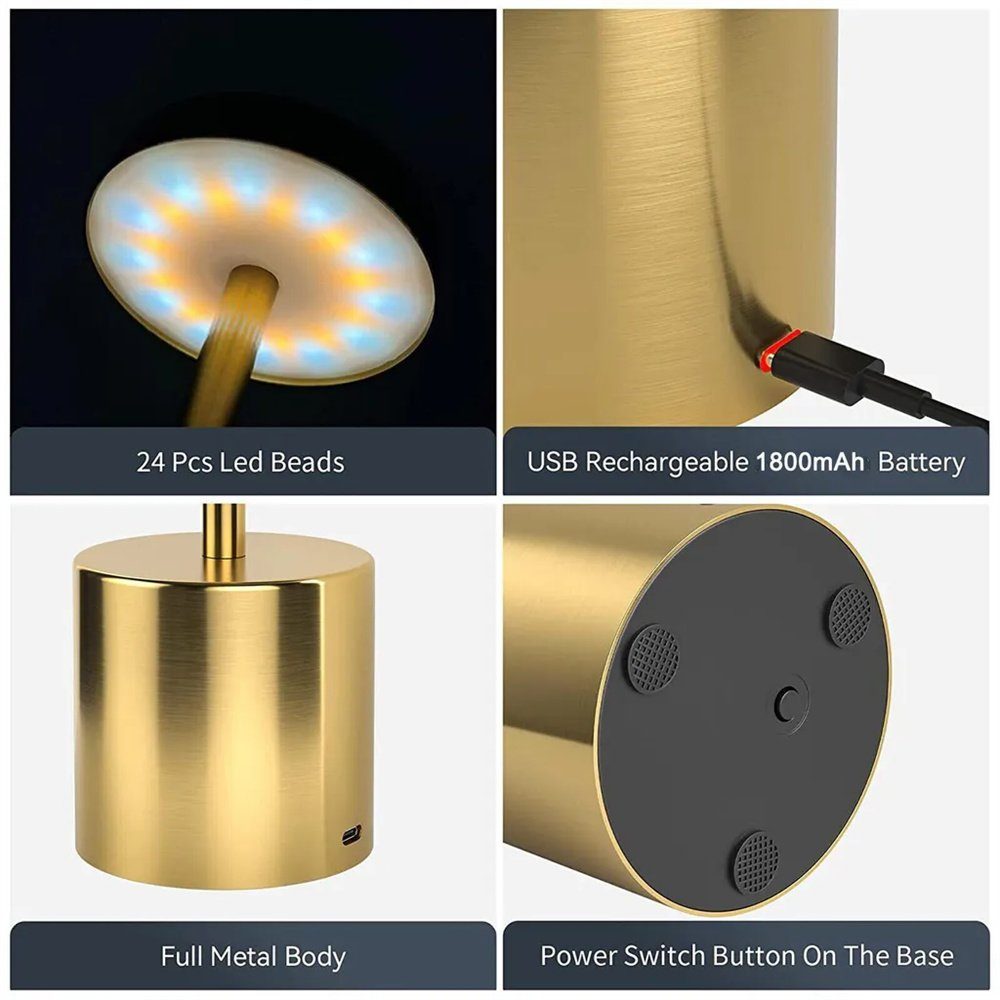 Led Nachttischlampe Dimmbare Gold Tischleuchte Tischlampe neutralweiß warmweiß, Kabellos kaltweiß, Ciskotu Tischlampe, LED Touch Control