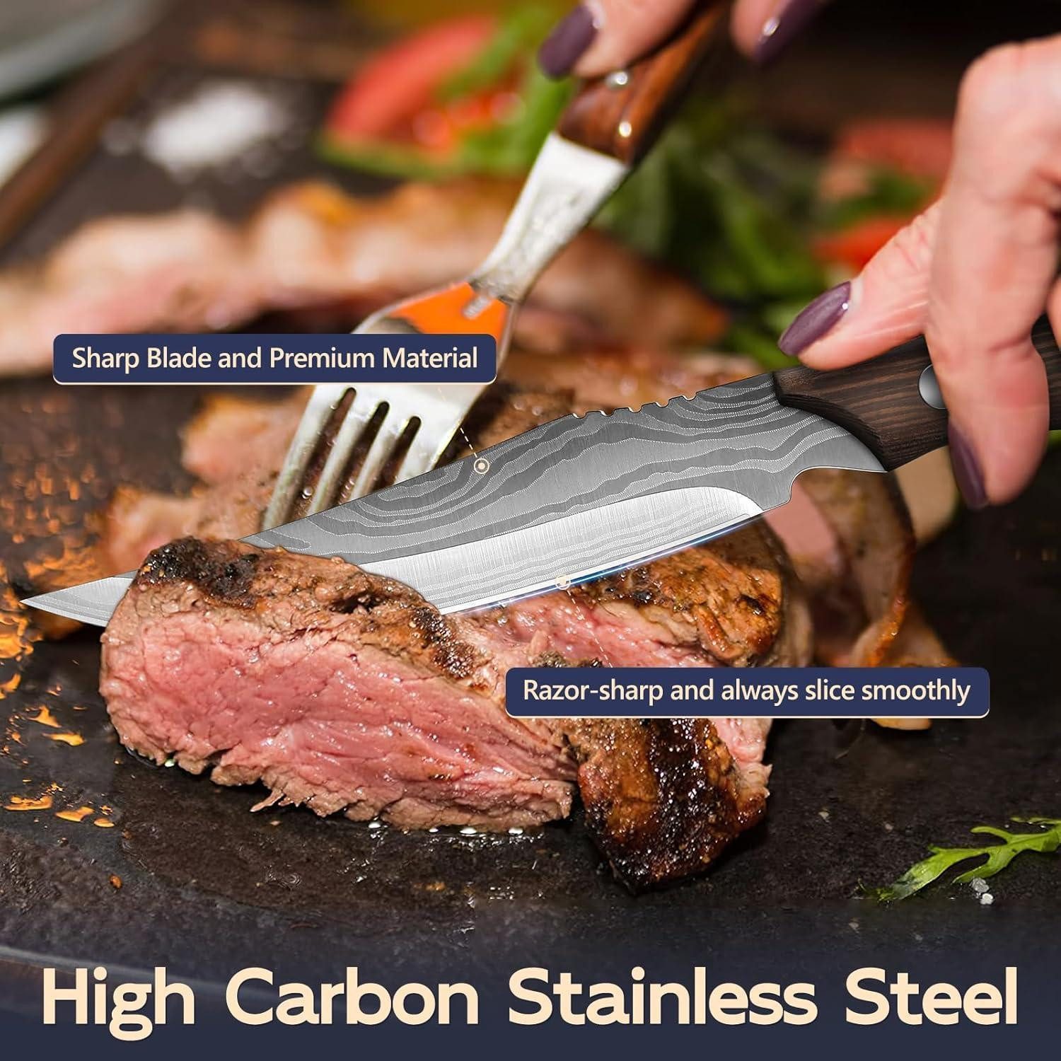 LuxusKollektion Steakmesser Hochwertiges Steakmesser Set 4-teilig Holzgriff Messer Set Geschenkbox