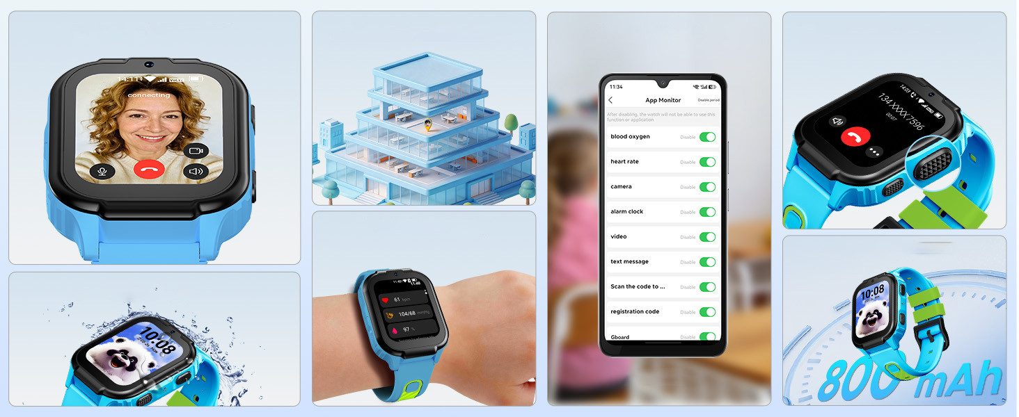 DOOGEE 4G Kinder-Smartwatch mit GPS-Ortung,SOS und Videoanruf,1,83 Zoll,8 GB Watch (Proprietär), GPS-Ortung, SOS, Aktivität, Videochat, GPS-Ortung, SOS, Videochat, Aktivität