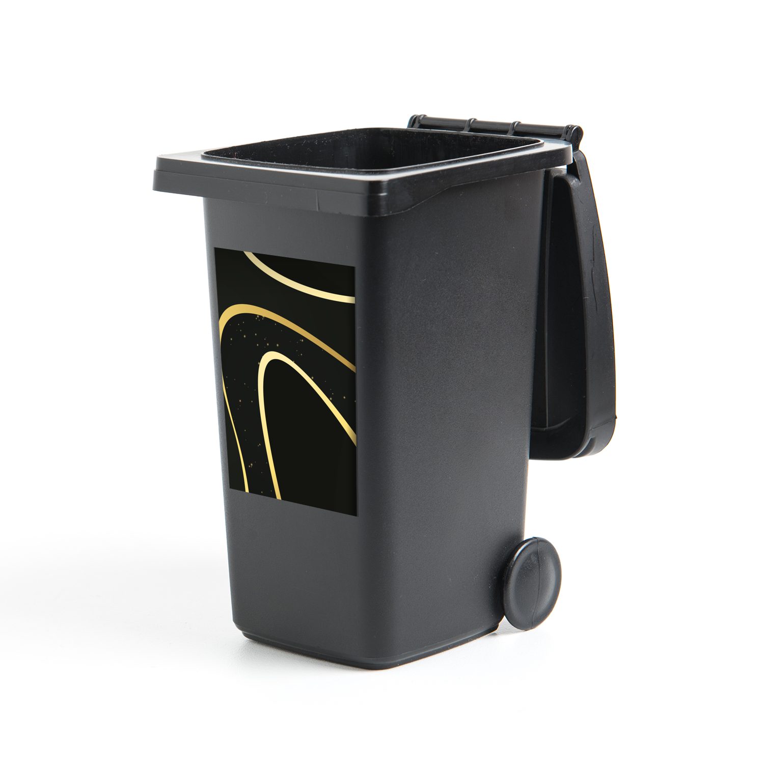 MuchoWow Wandsticker Wellen Goldene Mülleimer-aufkleber, auf St), Mülltonne, schwarzem Hintergrund Container, (1 Abfalbehälter Sticker
