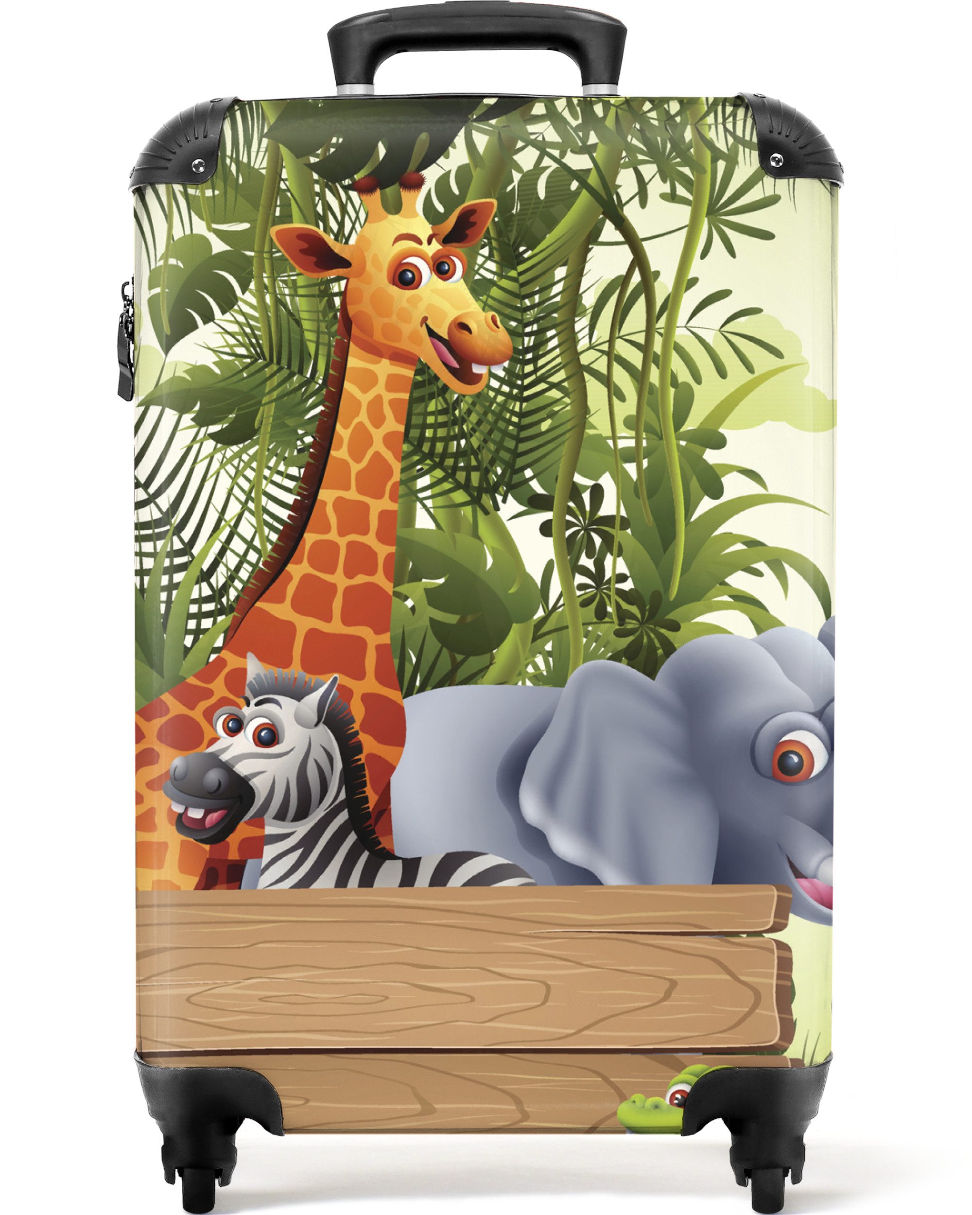 NoBoringSuitcases.com© Kinderkoffer Dschungeltiere - Natur - Kinder - Giraffe 55x35x20cm, 4 Rollen, Kinder Koffer Klein, Trolley Handgepäck, Reisekoffer