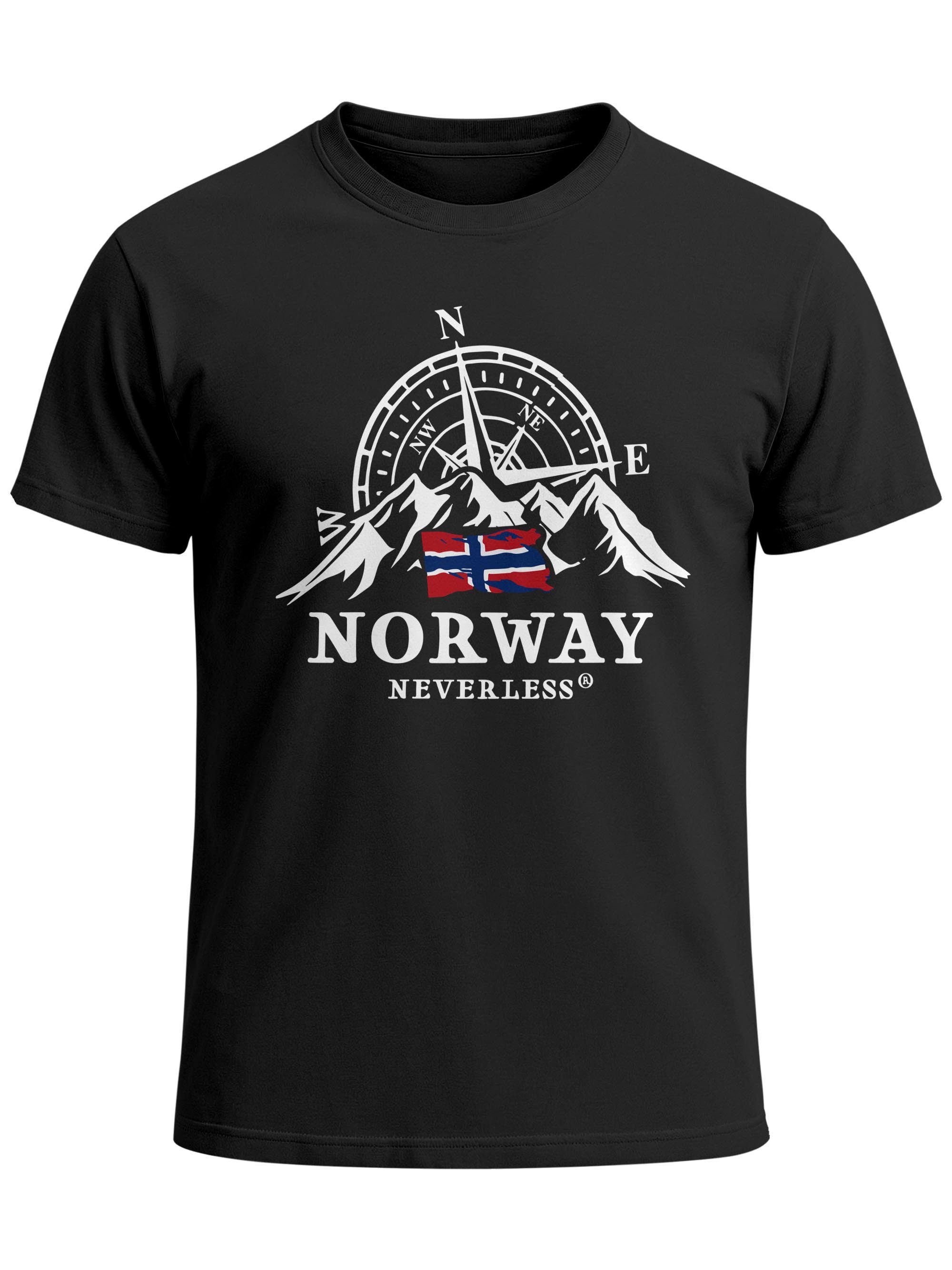 Neverless Print-Shirt Herren T-Shirt Norwegen Flagge Skandinavien Nordisch Kompass Outdoor mit Print