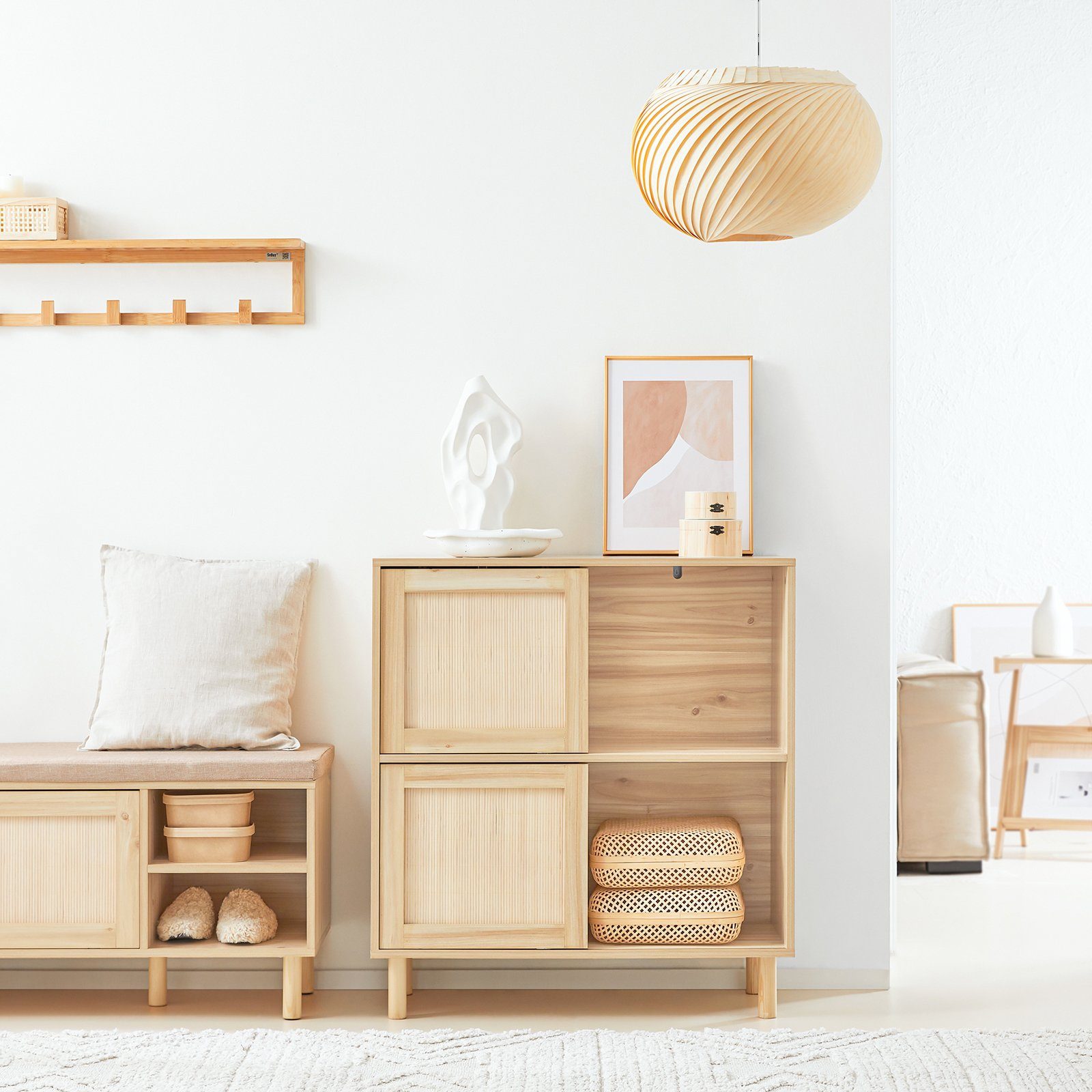 SoBuy Sideboard Kommode Küchenschrank Flurschrank Lowboard Natur FSB87-N günstig online kaufen