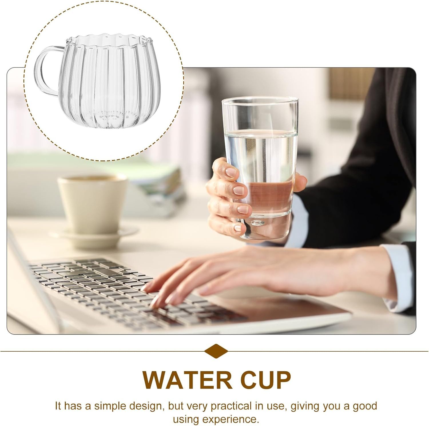 Bossjoy Tasse 4er Set Glas-Kaffeetassen 350 ml in Kürbisform mit Griff transparent, 4-tlg., Glas, Ergonomischer Griff, hitzebeständig, transparent – Bild 5 von 5