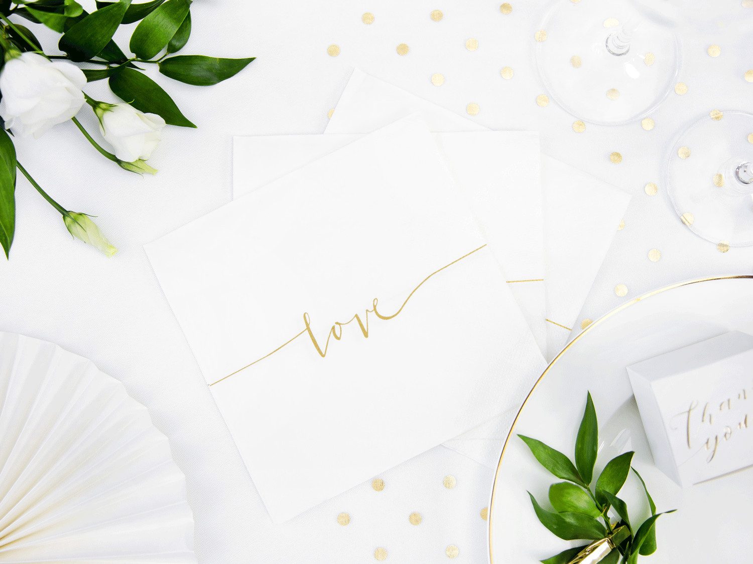 partydeco Papierserviette, Servietten Love 33x33cm 20 Stück, weiß / gold
