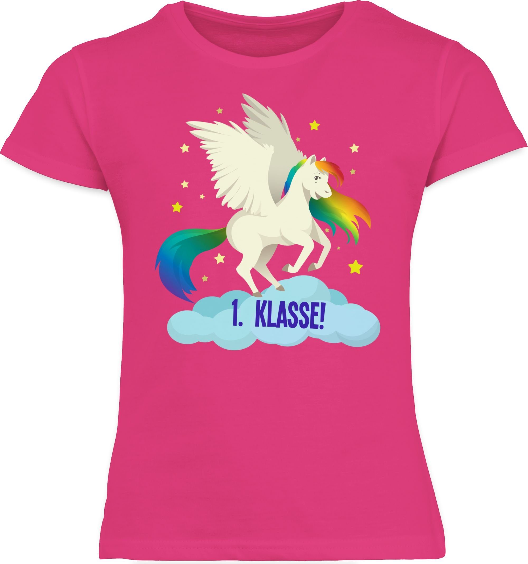 Shirtracer Einschulung Schulstart Regenbogen-Pferd 1 Mädchen Fuchsia T-Shirt