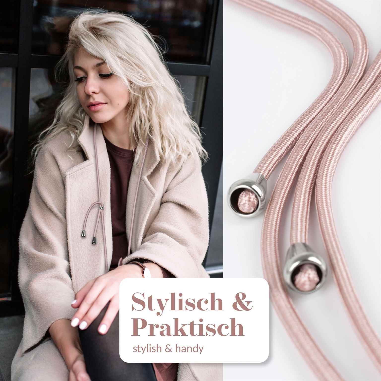 moex Handykette für iPhone 12 Pro Max Handyband ohne Hülle Unleash Rosa 6,7 Zoll, Umhängeband mit Karabiner Handy Kette zum Umhängen Band abnehmbar