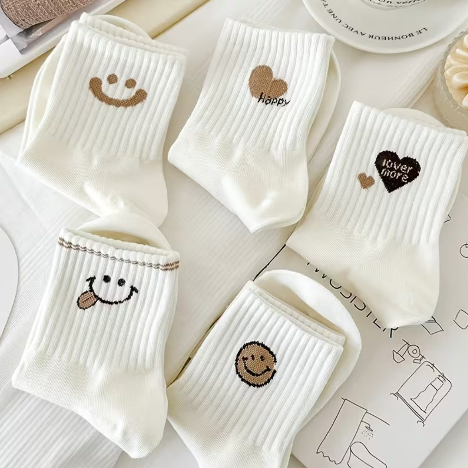 XCOAST Freizeitsocken Damen kurze Socken 5 Paar – Cartoon Smiley Happy Socks (5-Paar, 5 Paar bequeme Socken Damen) Happy Socks Damen, Sneaker Socken Damen