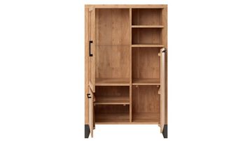 Massivart® Highboard BENIKO 88 cm Breite / Massivholz Akazie, 1 Glastür / 2 Einlegeböden / 1 Glasboden / Soft-Close-Funktion