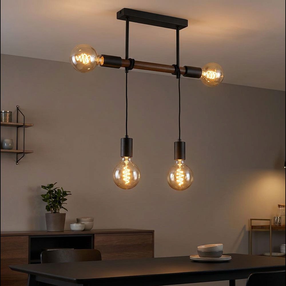 etc-shop Pendelleuchte, Leuchtmittel nicht inklusive, Pendelleuchte höhenverstellbar Esszimmerleuchte Holz braun H 150 cm