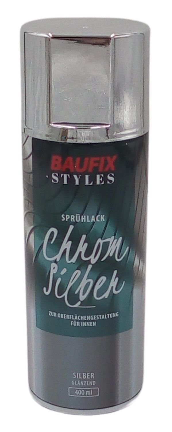 Baufix Vollton- und Abtönfarbe Baufix Chrom Effektlack Lackspray 400ml Farbspray Sprühdose Lack Spray silber