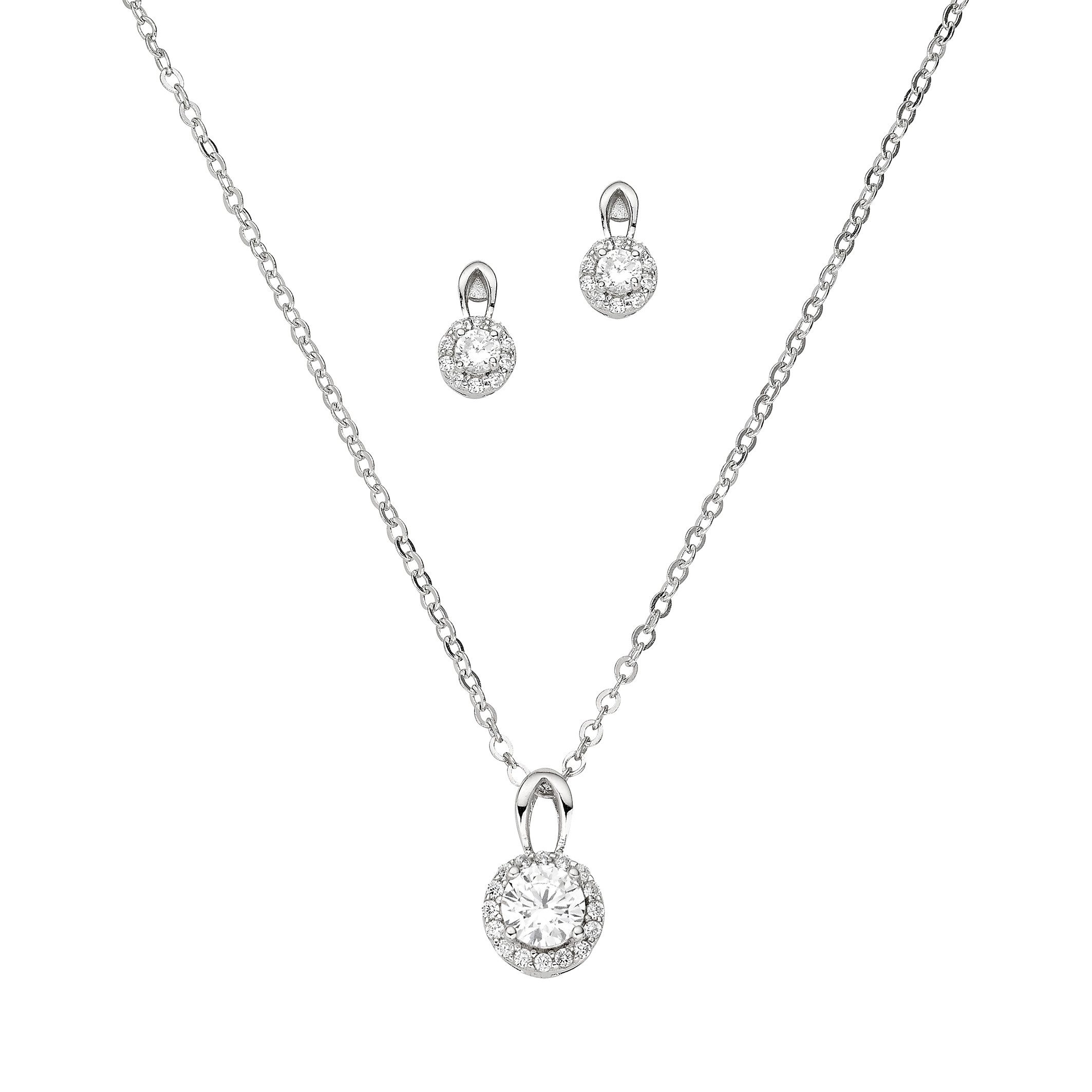 Ohrring und Ketten Set Multipack Schmuck Geschenk Silber 925 Halskette Ohrstecker Solitär