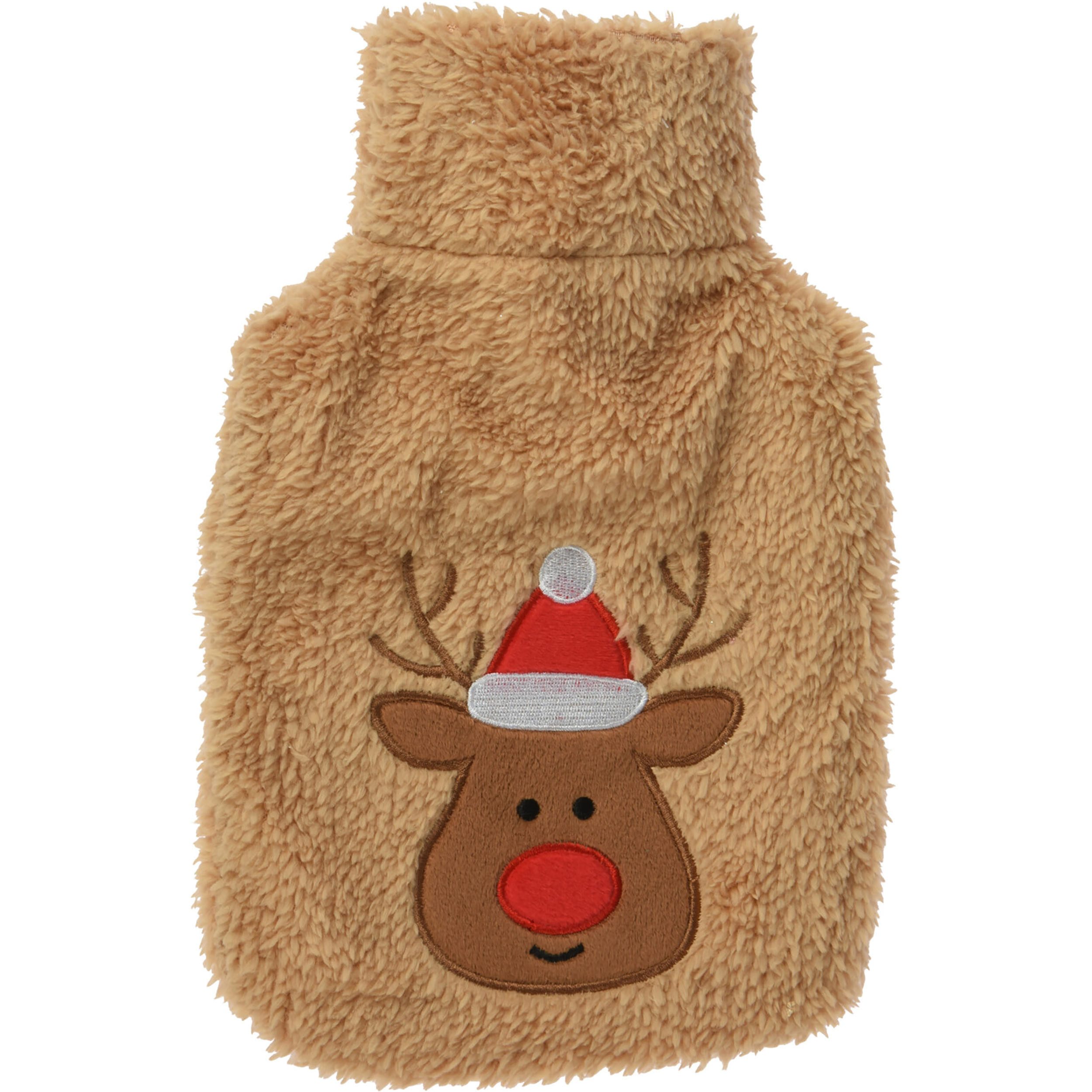 Annastore Wärmflasche Wärmflasche mit Microfaserbezug kuschelige Wärmflasche, 850 ml, waschbarer Bezug, Weihnachtlich
