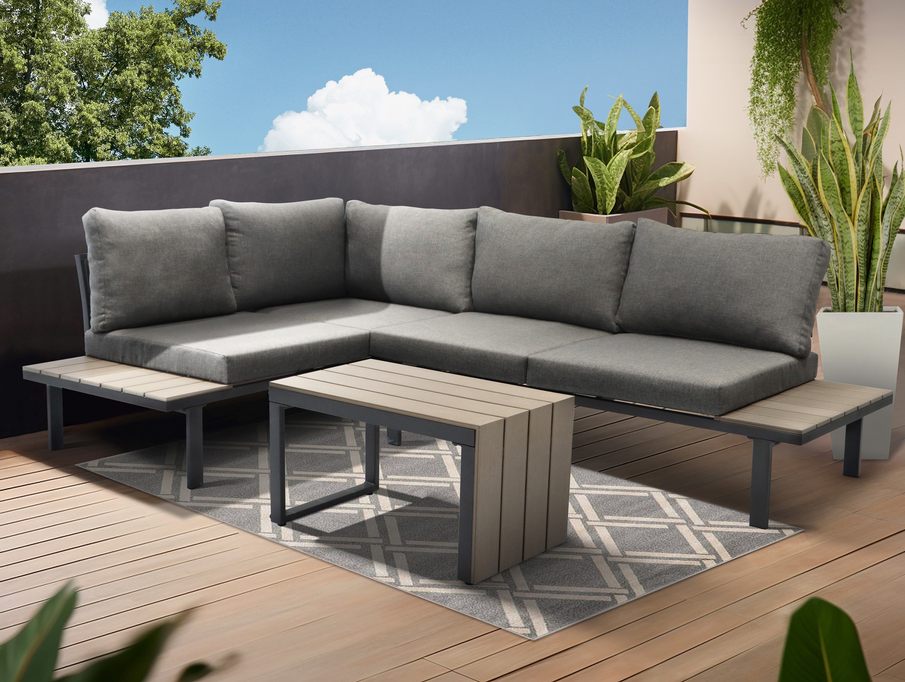 casa NOVA Gartenlounge-Set casa NOVA Loungeecke GRUMO BHT 155x70x219 cm grau Garten-Sofa