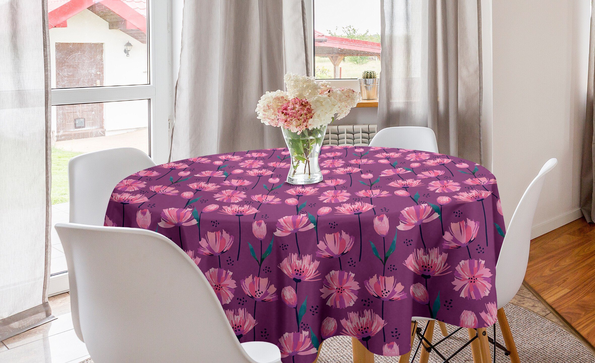Abakuhaus Tischdecke Kreis Tischdecke Abdeckung für Esszimmer Küche Dekoration, Blumen Abstrakte Mohnblumenblätter