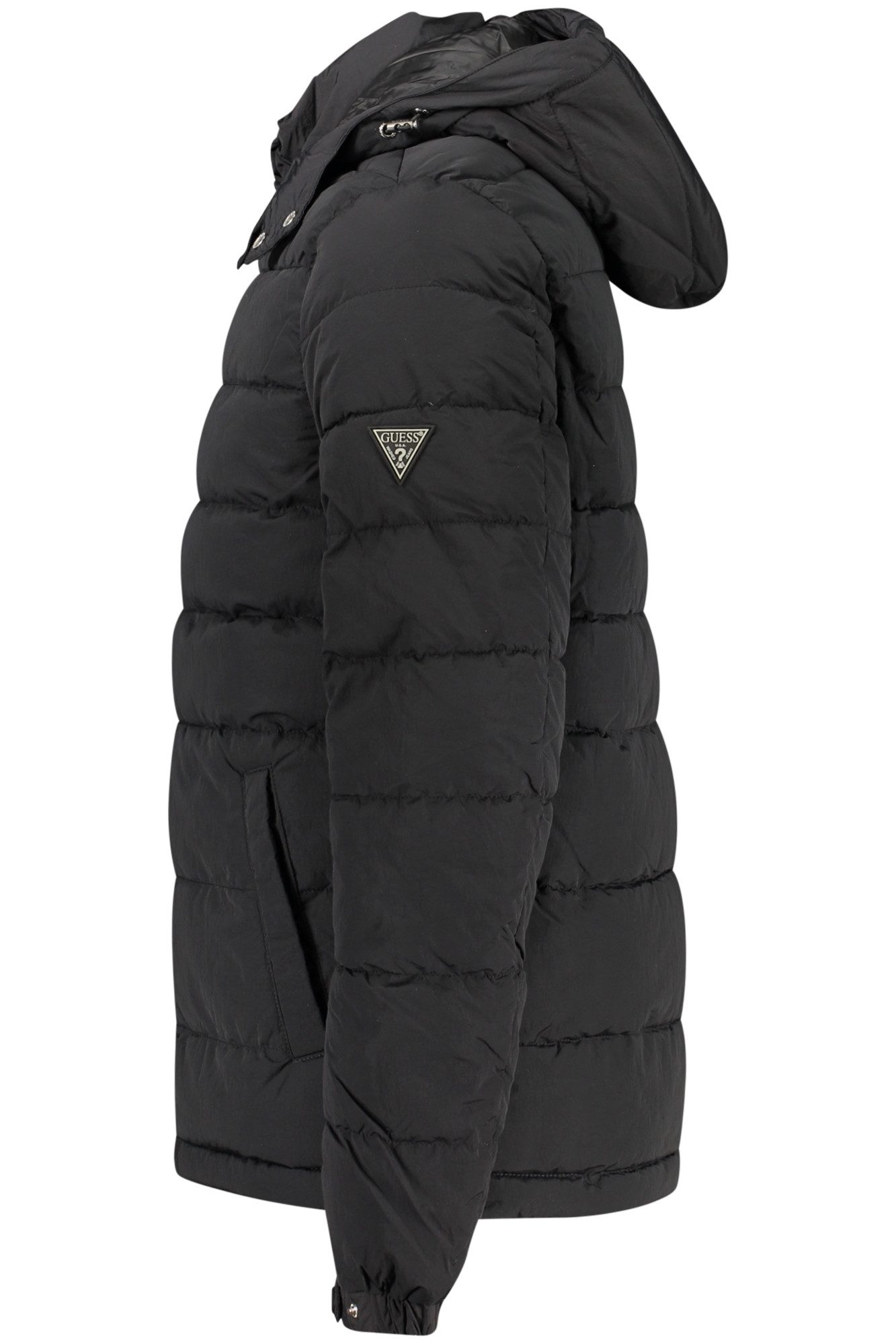 GUESS JEANS Outdoorjacke Stylische schwarze Herrenjacke: wetterfest, Kapuze, recycelte Faser