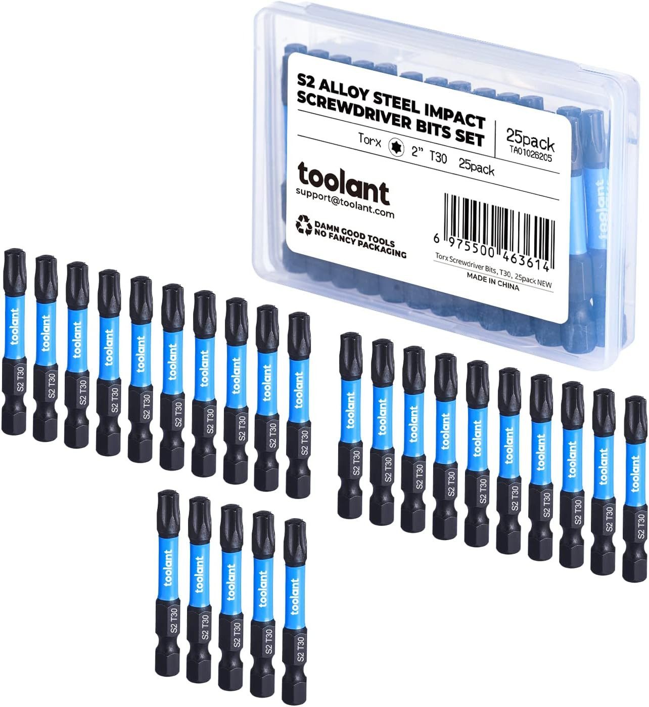 Toolant Schraubendreher Schlag-Torx Bits T30 25-tlg, 5,1 cm, S2 Stahl, magnetisch, (Schrauberbit-Set, 25-teiliges Set (T30, 5,1 cm), Torsionszone, CNC-gefräste Spitzen, magnetisch