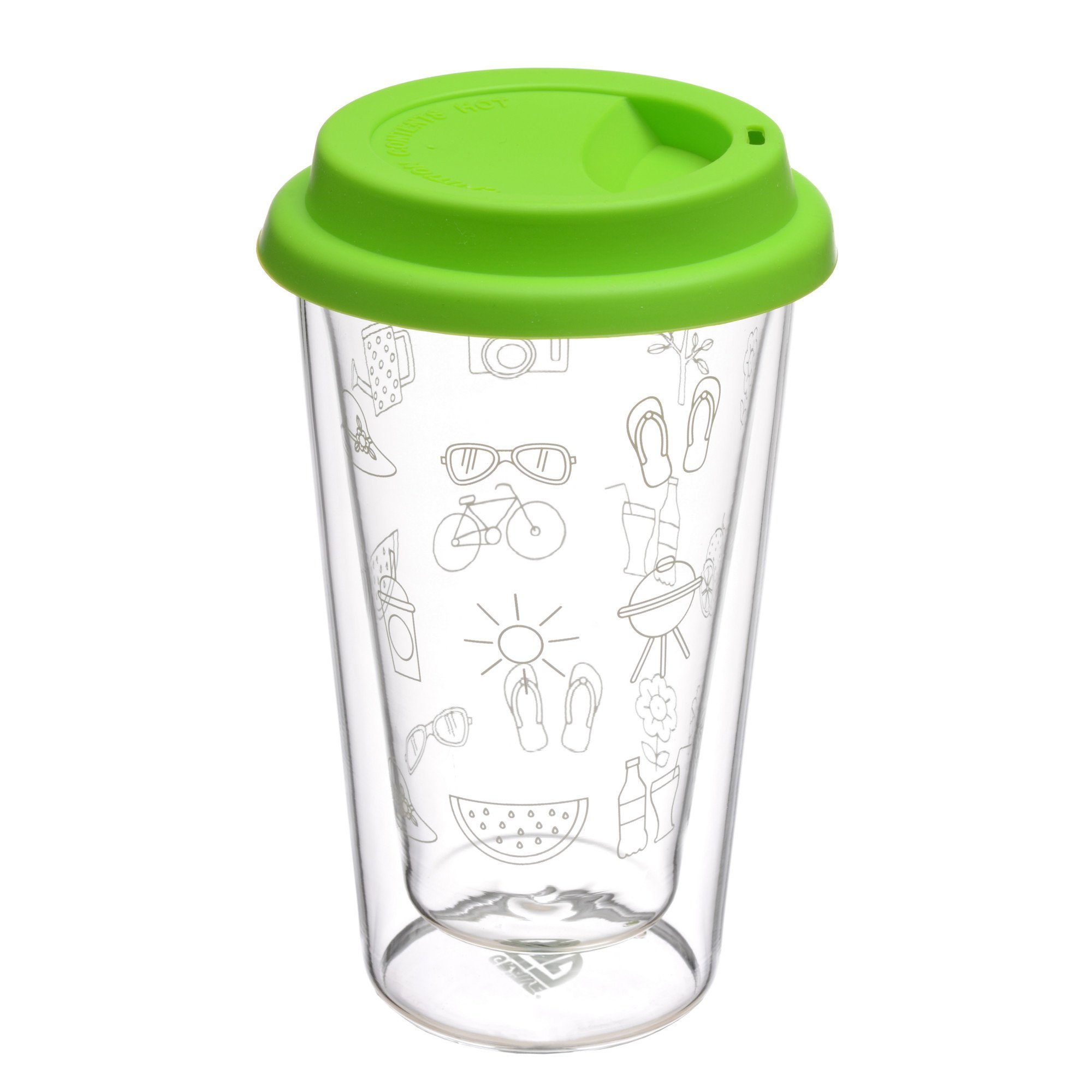 grünem Glas mit GRÄWE GRÄWE Thermobecher 300 ml, Glas Silikon-Trinkdeckel, Sommer,