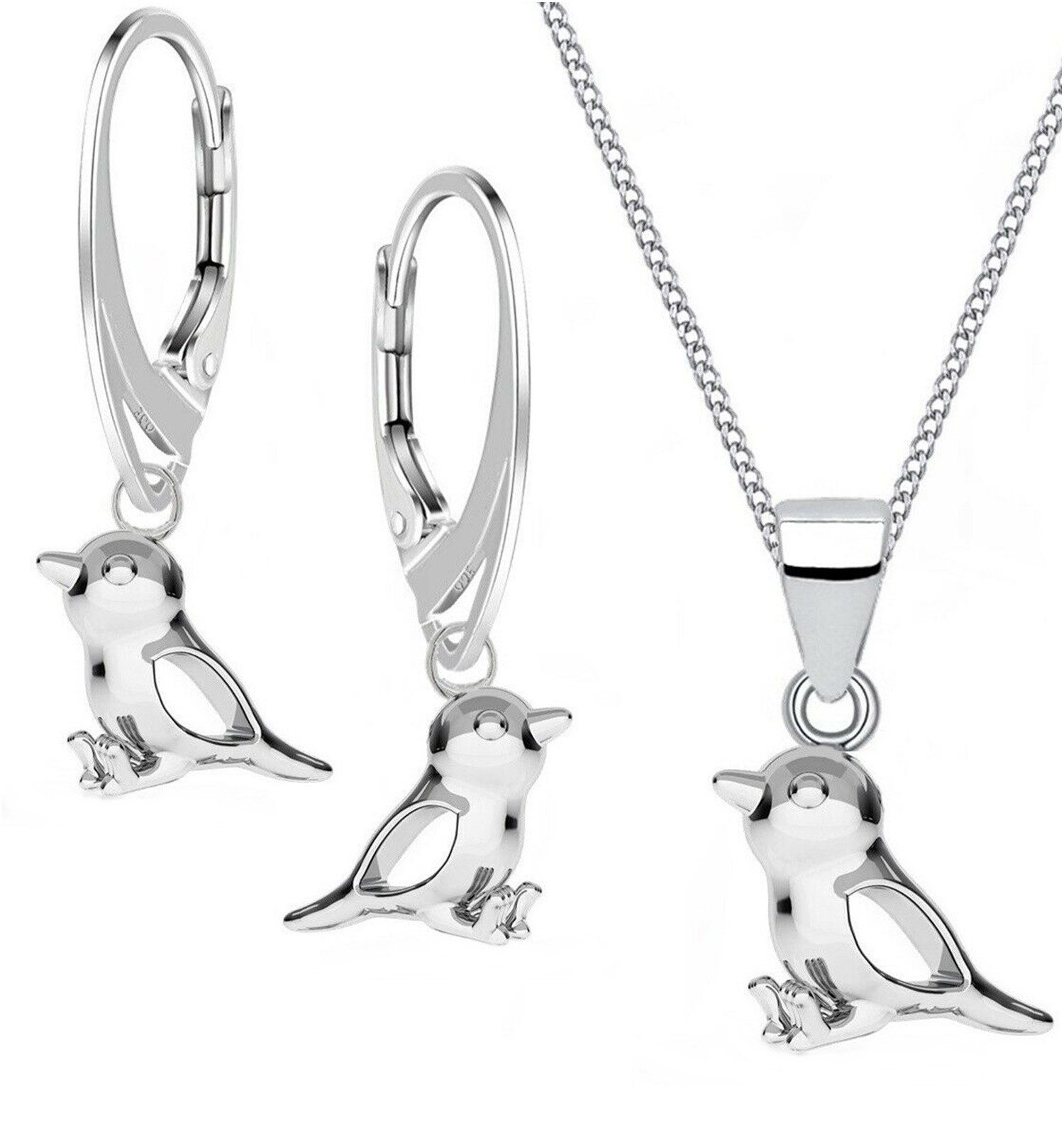 Schmuckset mini Spatz Ohrringe Anhänger 40cm Kette 925 Silber Mädchen Vogel Set