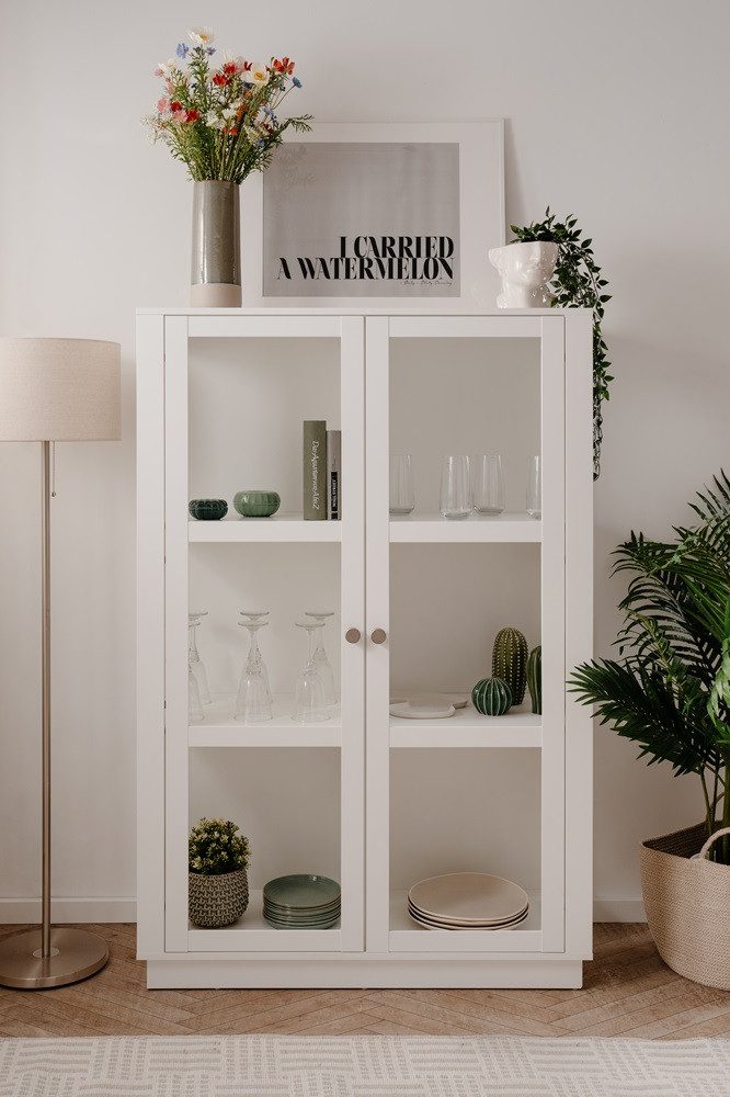 Finori Highboard Vitrine Highboard Glasschrank Arles, weiß, verschiedene Größen