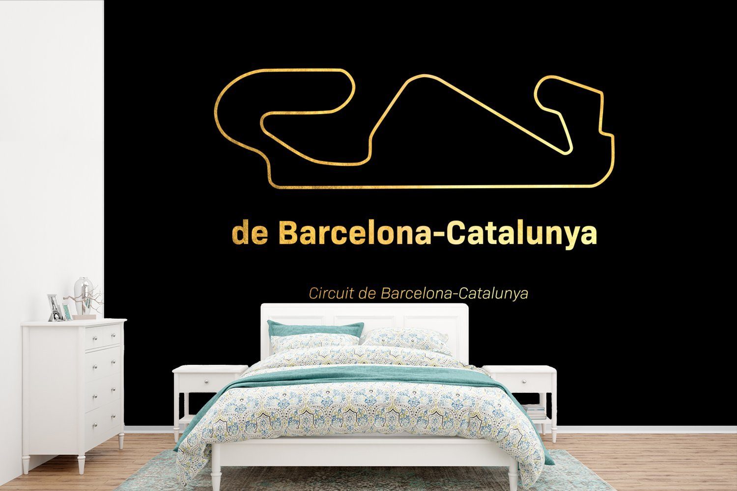 MuchoWow Fototapete F1 - Rennstrecke - Barcelona, Matt, bedruckt, (6 St), Wallpaper für Wohnzimmer, Schlafzimmer, Kinderzimmer, Vinyl Tapete