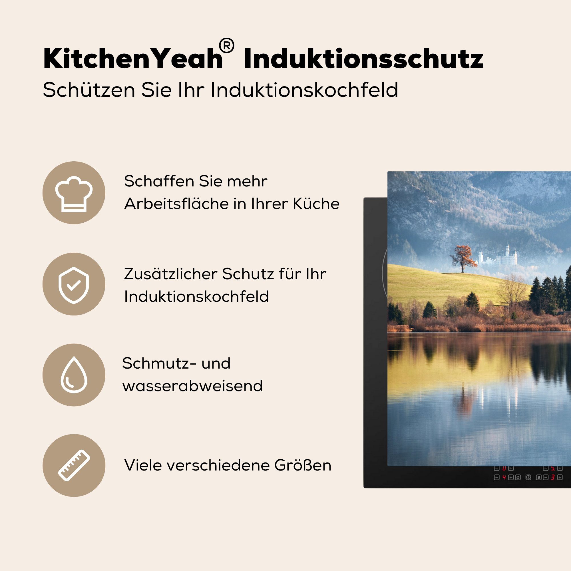 MuchoWow Herdblende-/Abdeckplatte Schloss Schloss, - Vinyl, See tlg), küche Arbeitsplatte für 78x78 cm, Ceranfeldabdeckung, (1 