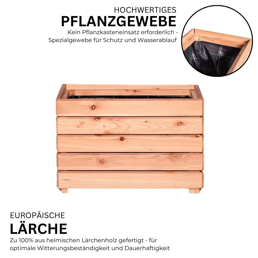 Mega-Holz Pflanzkübel Modulo aus Lärchenholz - Naturbelassener Blumenkasten für den Garten (DIY-Set), 60 x 30 x 39 cm, 70 L Fassungsvermögen