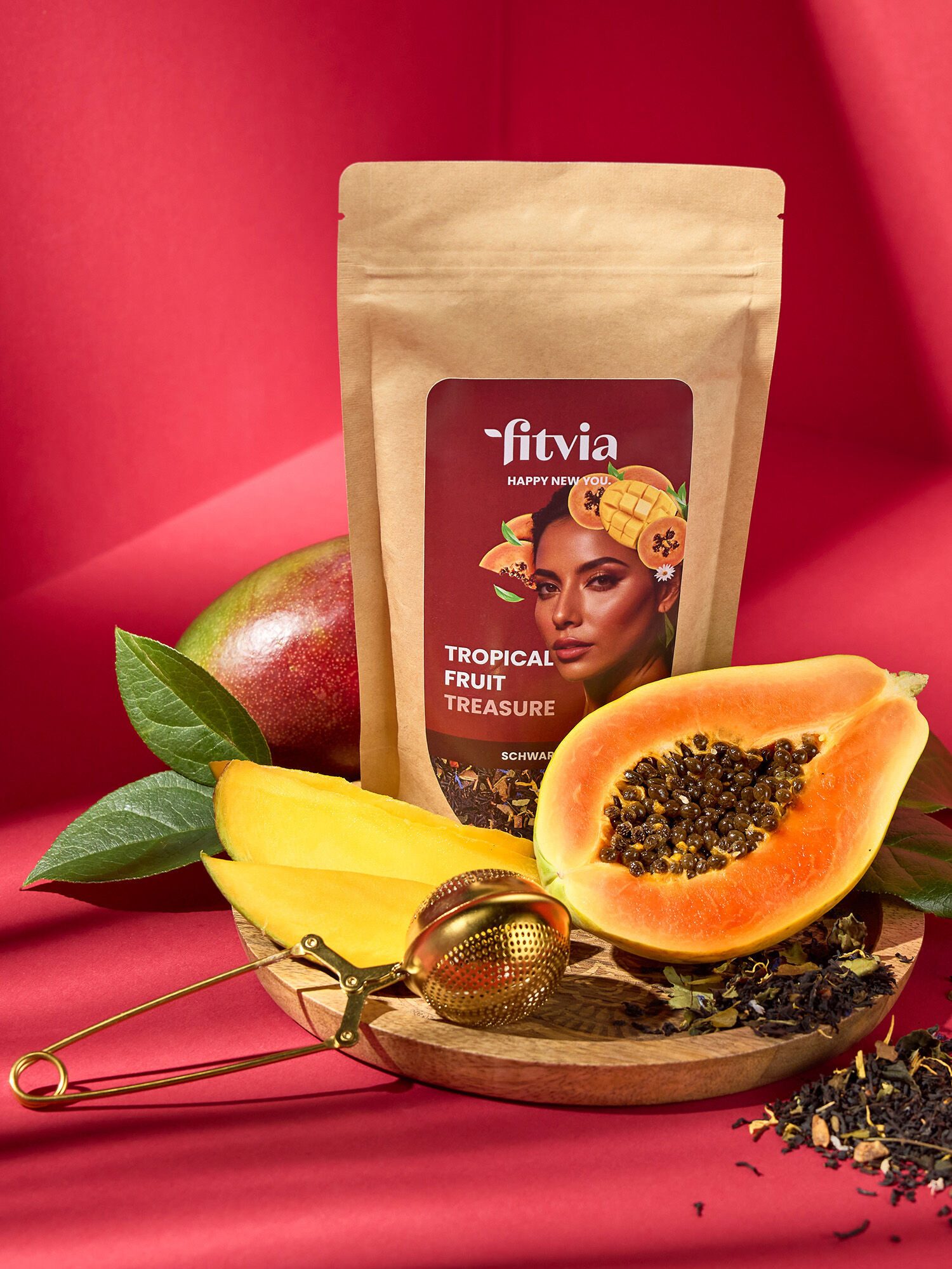 fitvia Tee Schwarzer Tee "Mango-Papaya", (Schwarzer Tee "Mango-Papaya", 100g), echte Fruchtstücke, ohne Zuckerzusatz