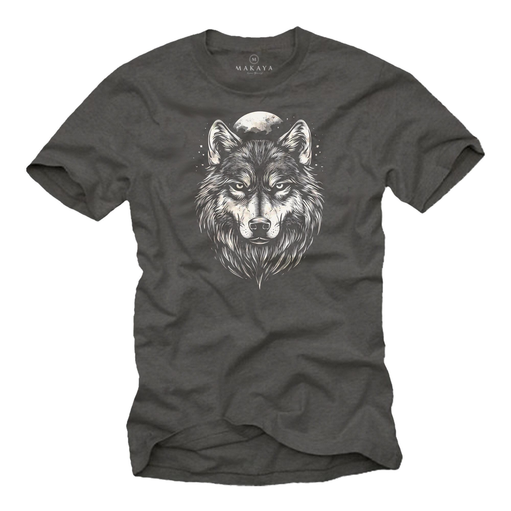 MAKAYA T-Shirt mit Wolfskopf Vintage Wolf günstig online kaufen