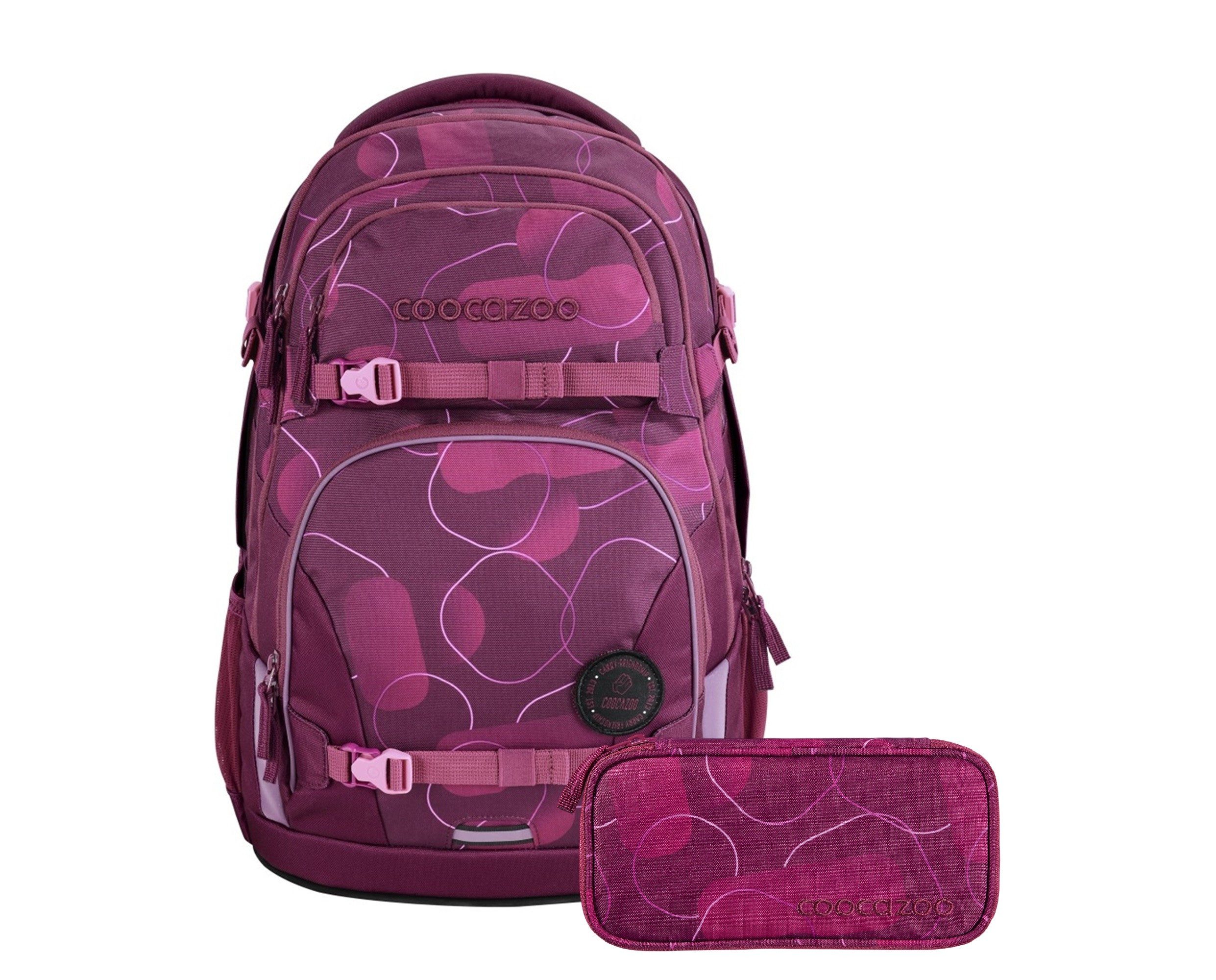 coocazoo Schulranzen Schulrucksack-Set PORTER Berry Bubbles 2-teilig (2-teilig), ergonomisch, Körpergröße: 135 - 180 cm, Easy-Grow-System
