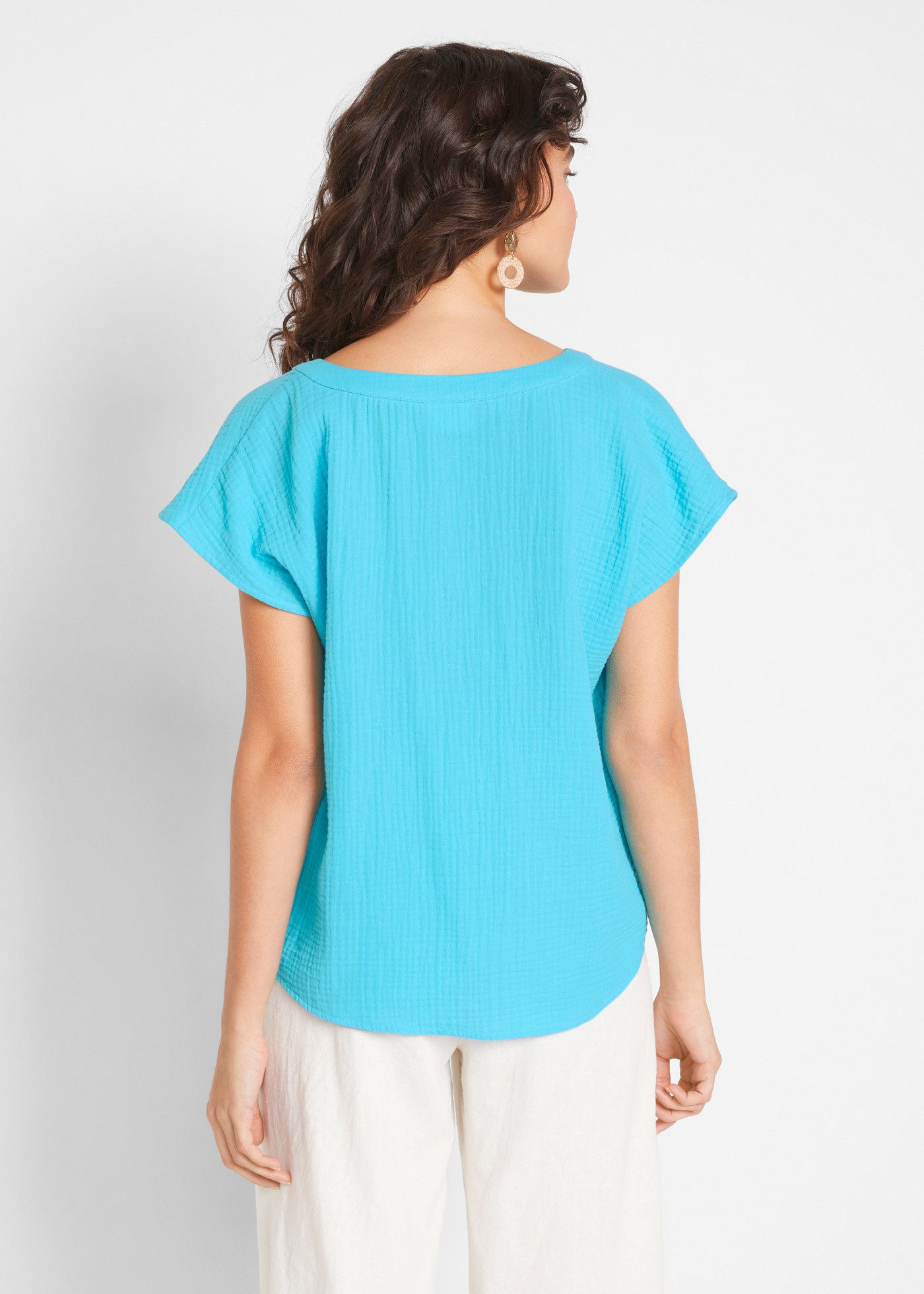 bonprix Shirtbluse Oversize-Passform, mit V-Ausschnitt, aus Baumwolle