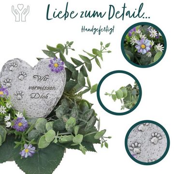 Gestecke Grabschmuck Grabgestecke für Friedhof Grabgesteck Tier 994 Eukalyptus künstlich, Kunstblumen, PassionMade, Höhe 9 cm, Wunderschöne Grabgesteck für Hunde und Katzen