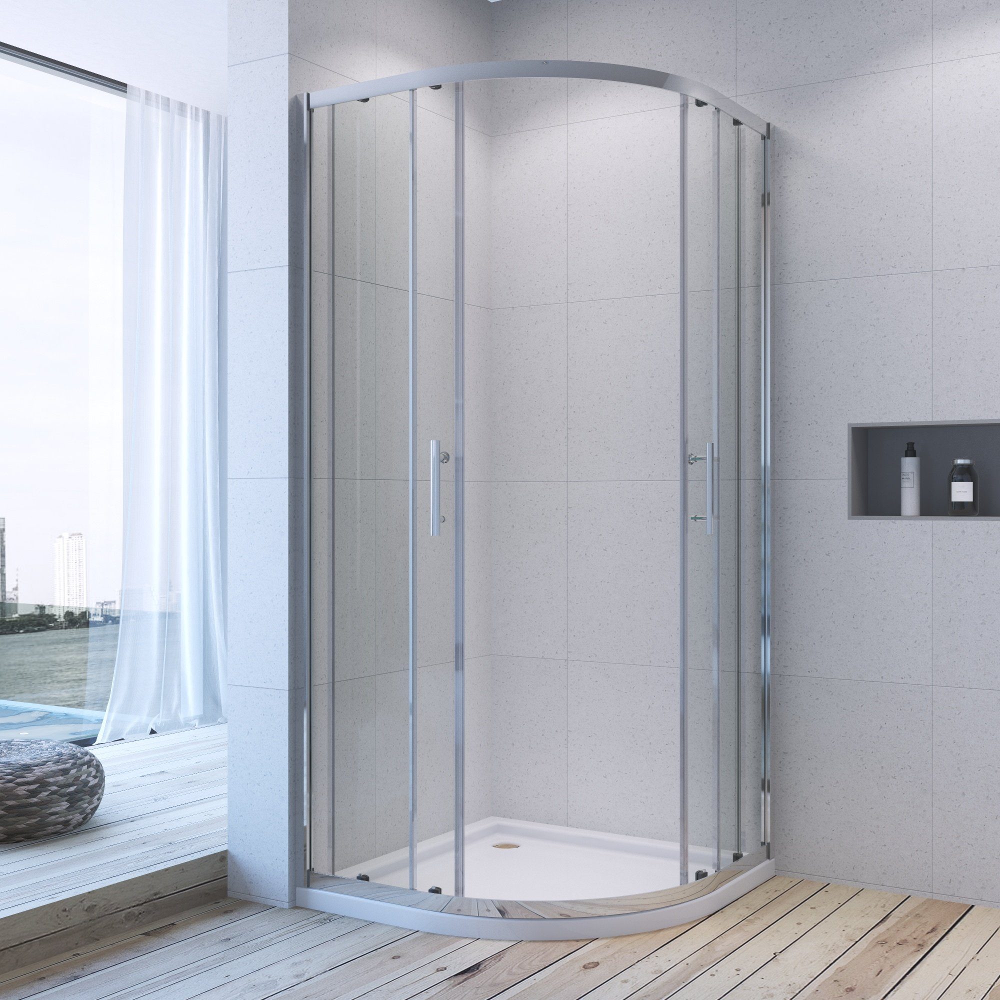 AQUABATOS Runddusche Duschkabine Viertelkreis 80x80cm Runddusche Halbrund Dusche, Einscheiben-Sicherheitsglas (ESG)