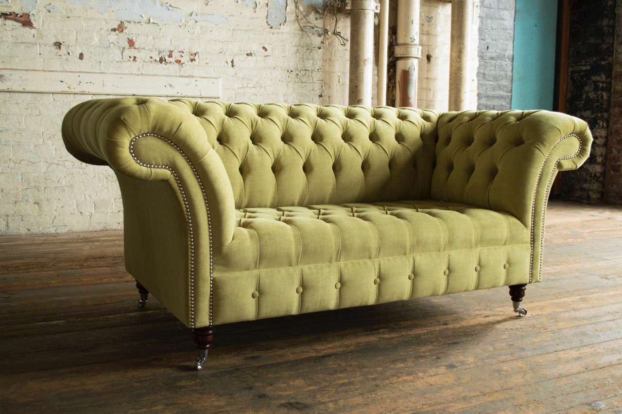 JVmoebel 2-Sitzer Design Polster Couch Rollen Sofa Textil Stoff Garnitur Chesterfield