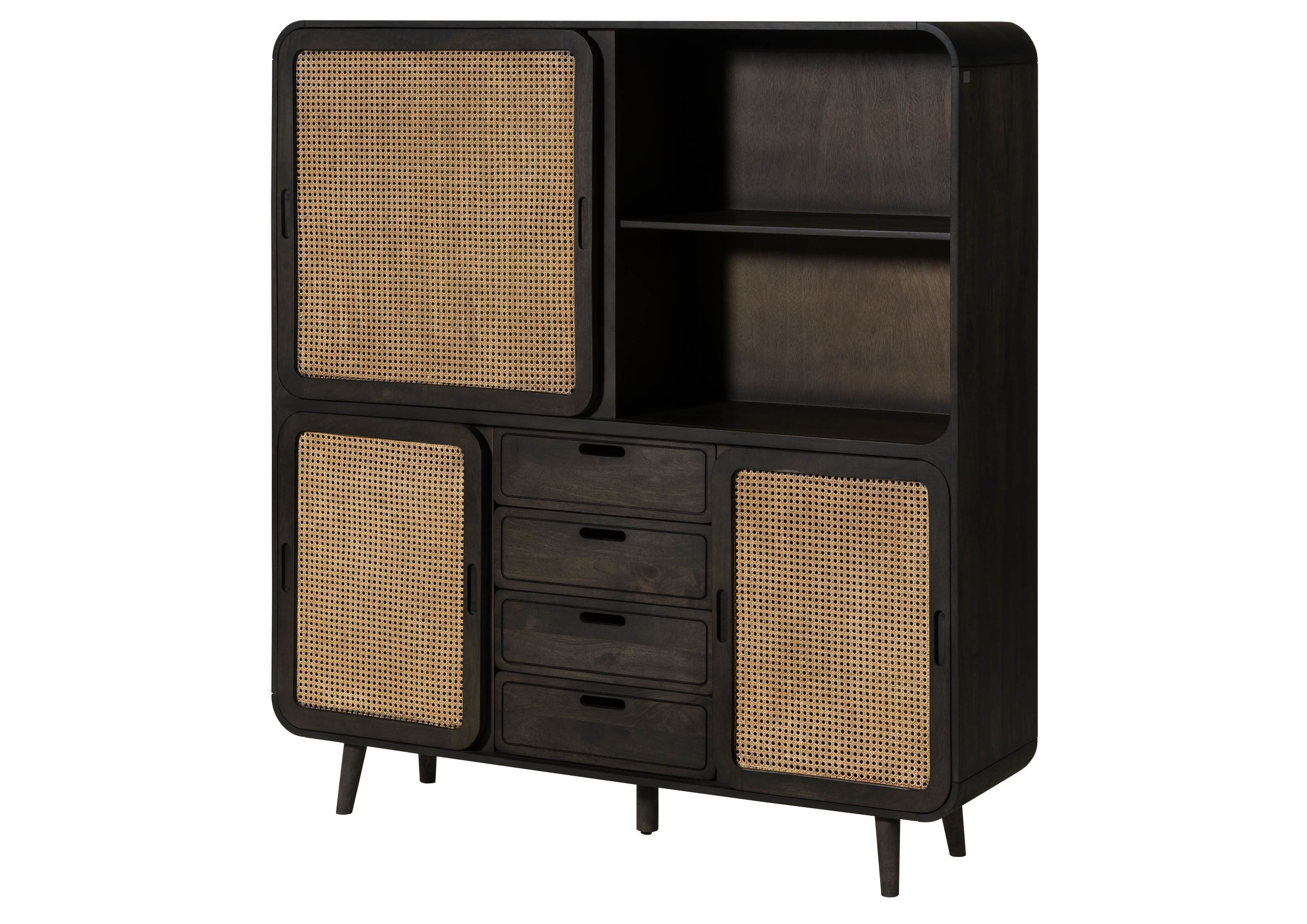 Massivmoebel24 Highboard VALENCIA (Massivholz), Mango 150x40x160 dunkelgrau lackiert VALENCIA #211